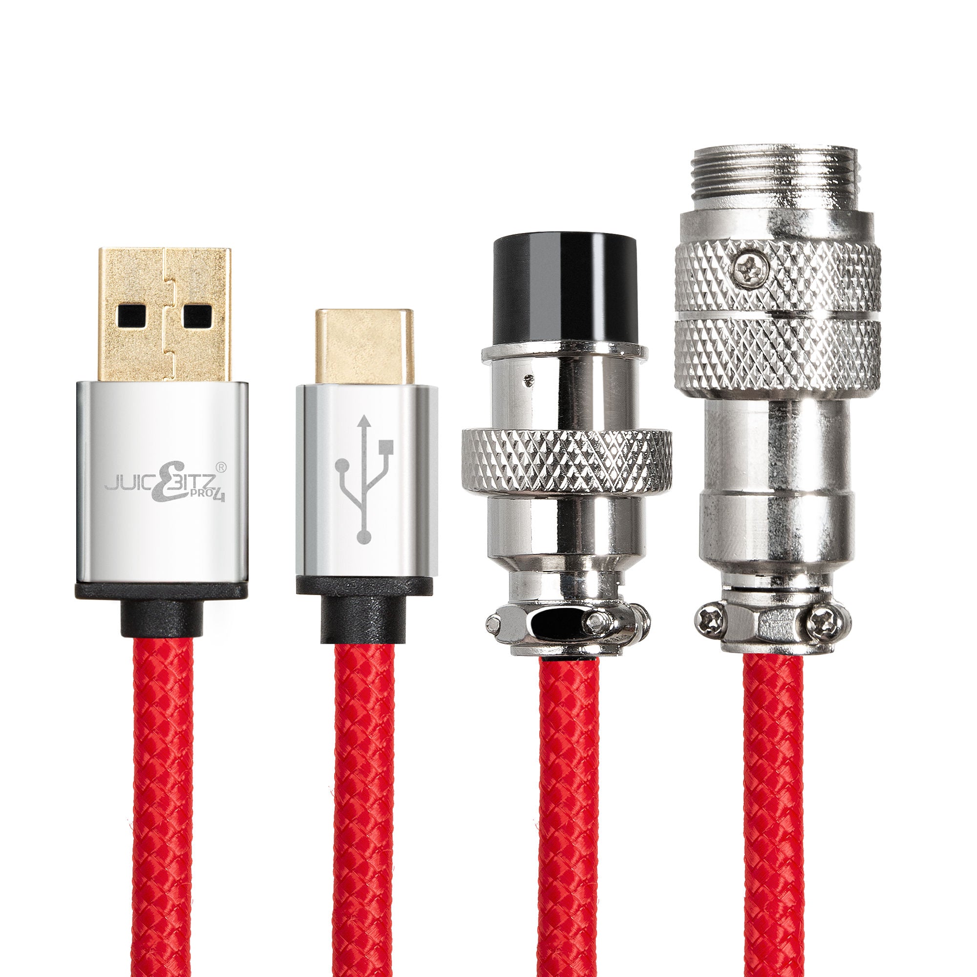 PRO Series Retractable Coiled USB 2.0 to GX16 + GX16 to USB-C Cable for Mechanical Keyboard - Red