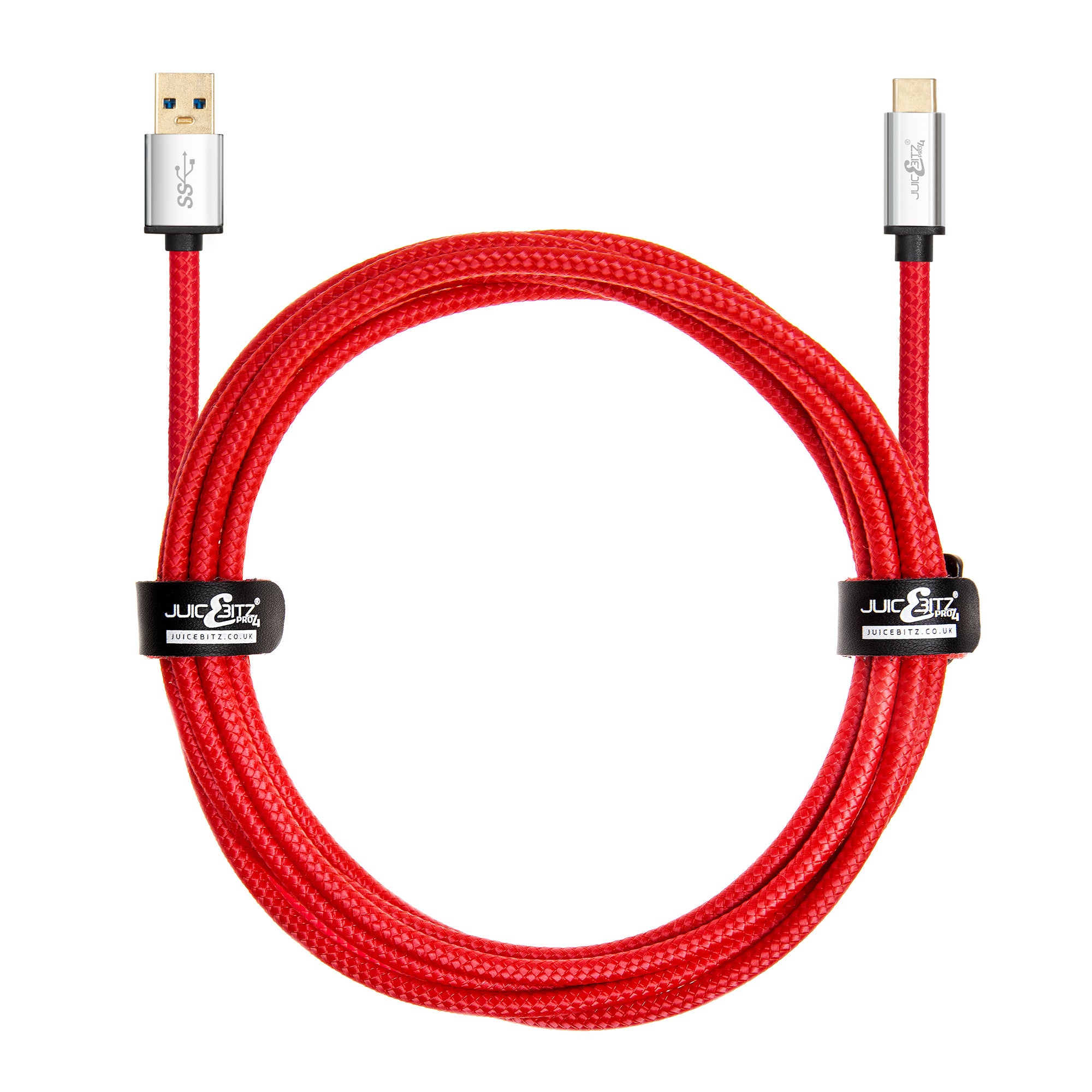 PRO Series Braided USB to USB-C 3A Fast Charger Cable USB 3.0 Data Transfer Lead - Red