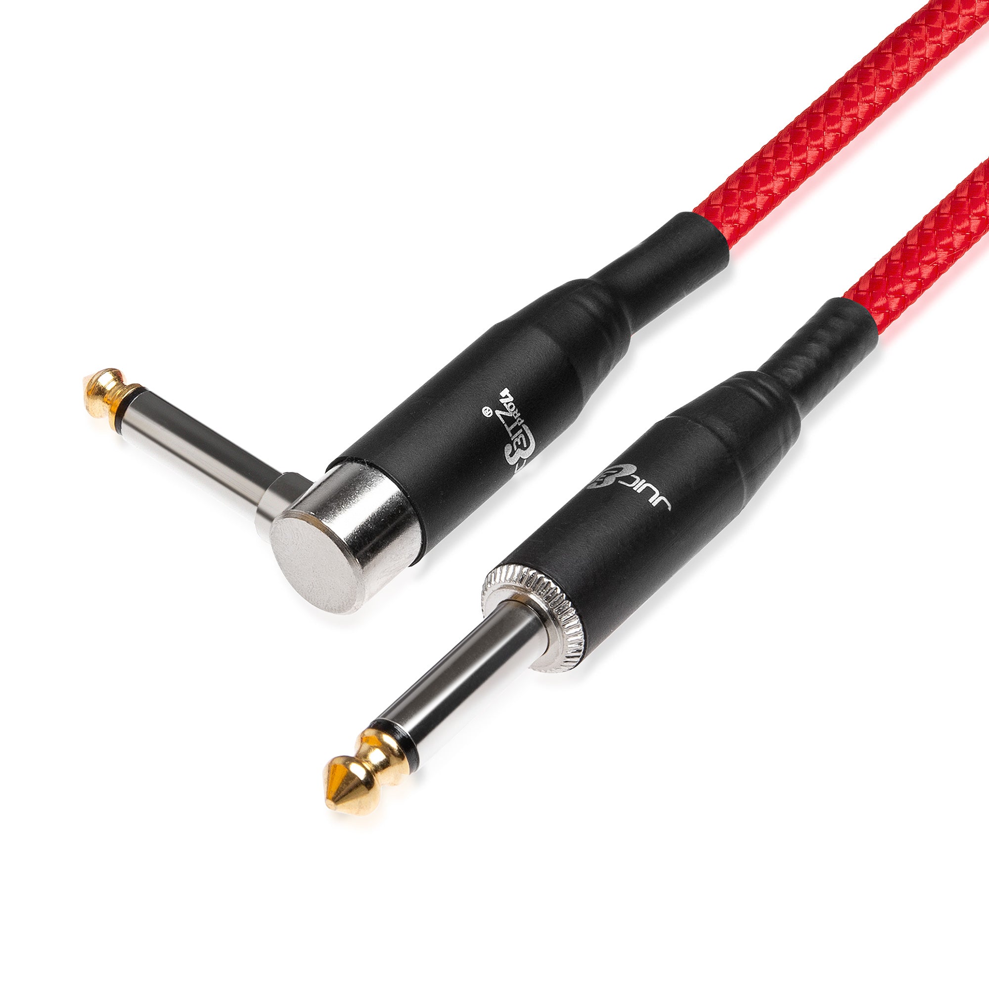 PRO Series Braided Guitar Cable 1/4" Straight/Angled Jack to Jack 6.35mm Lead - Red