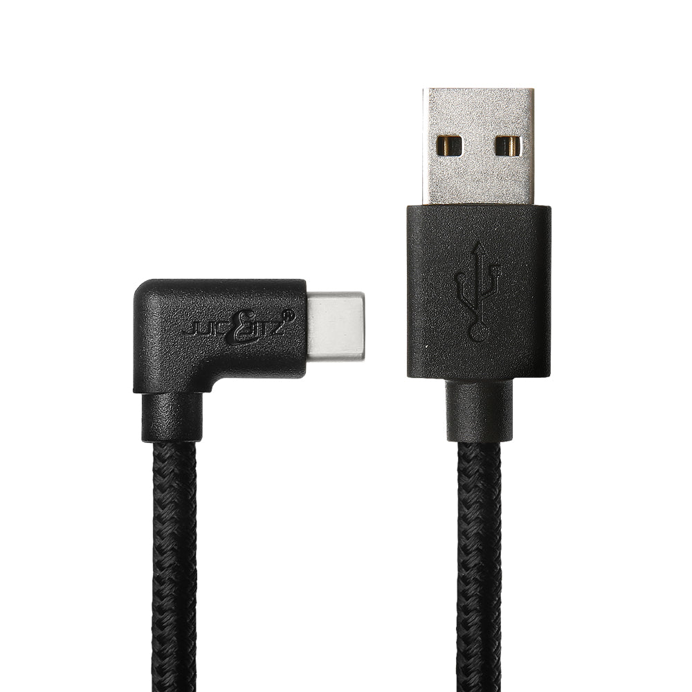 Braided USB 2.0 Male to Angled USB-C 3A Fast Charger Data Cable - Black