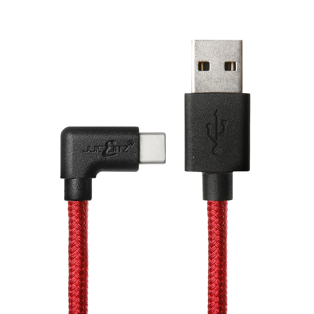 Braided USB 2.0 Male to Angled USB-C 3A Fast Charger Data Cable - Red