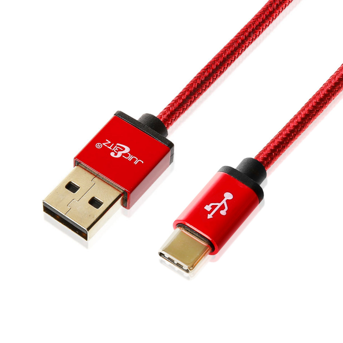 Premium Braided USB 2.0 Male to USB-C 3A Fast Charger Data Cable - Red