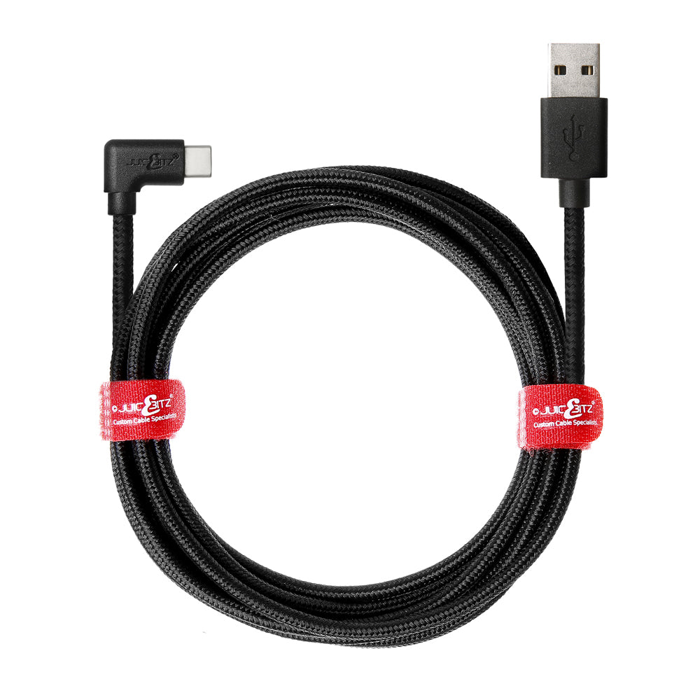 Braided USB 2.0 Male to Angled USB-C 3A Fast Charger Data Cable - Black