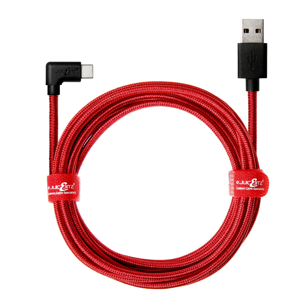 Braided USB 2.0 Male to Angled USB-C 3A Fast Charger Data Cable - Red