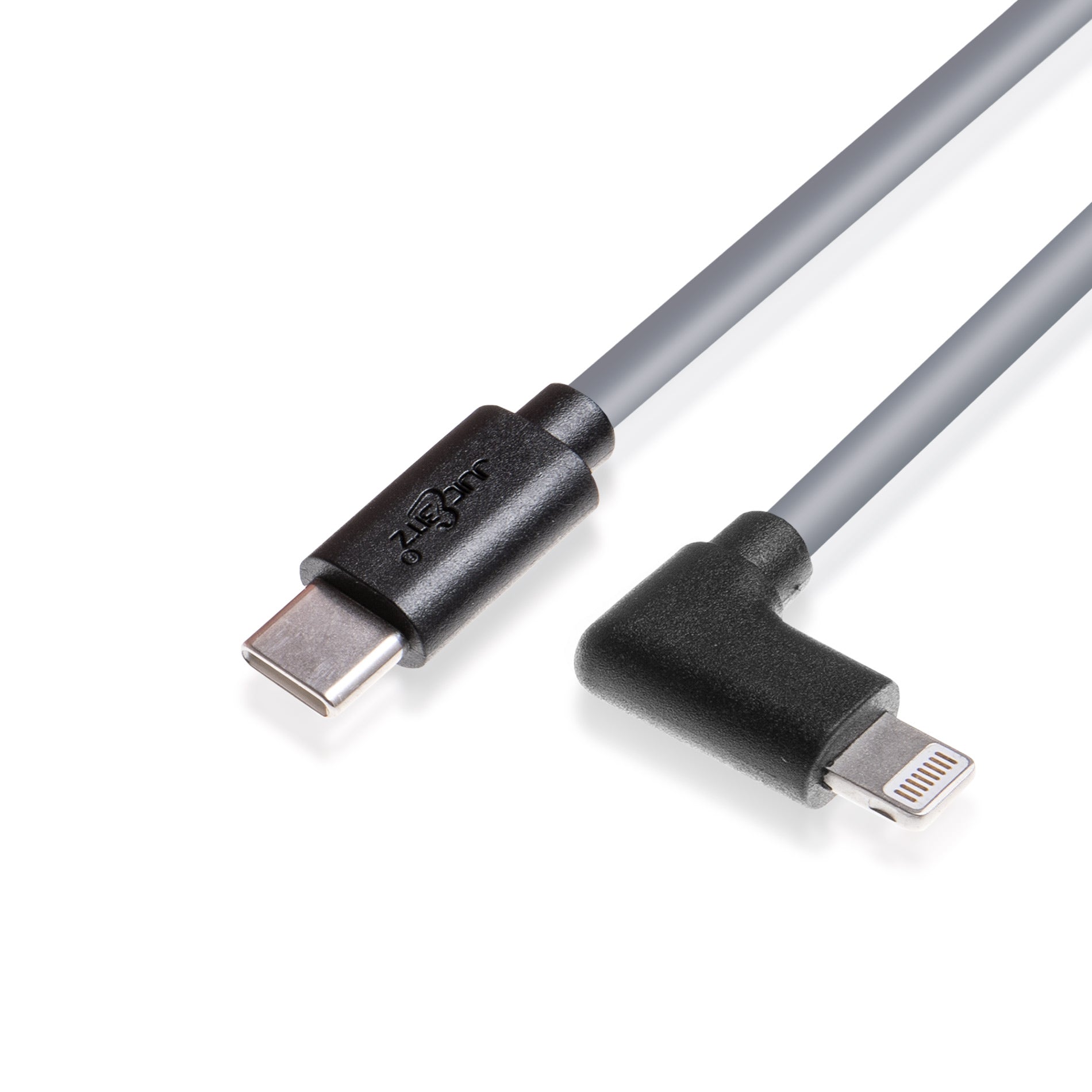 USB-C to 8 Pin Angled PD 20W Fast Charger Cable Sync Wire for iPhone 8 to 14, iPad Air/Pro - Grey