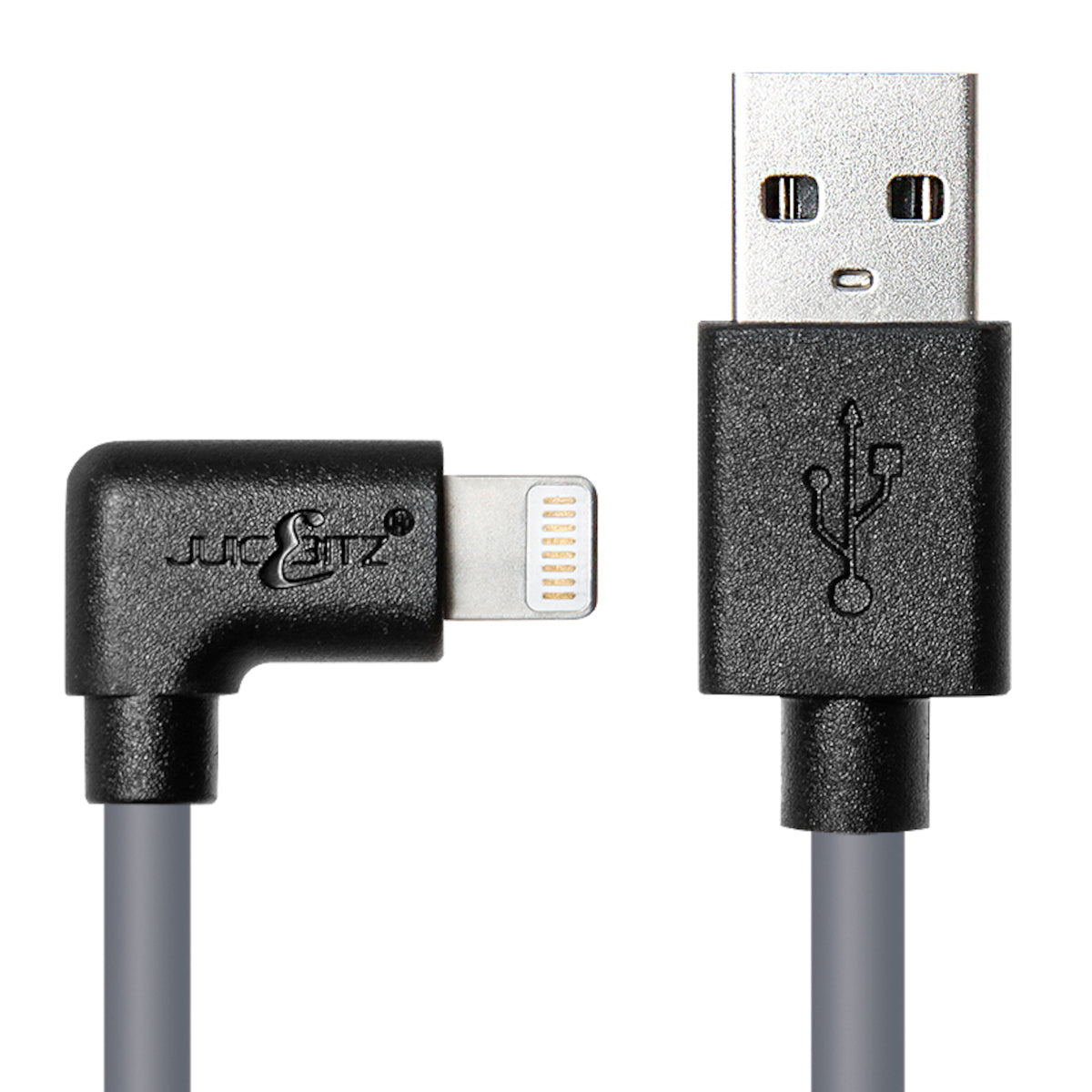 Heavy Duty Angled USB Charger Cable Data Sync Lead for iPhone, iPad, iPod - Grey