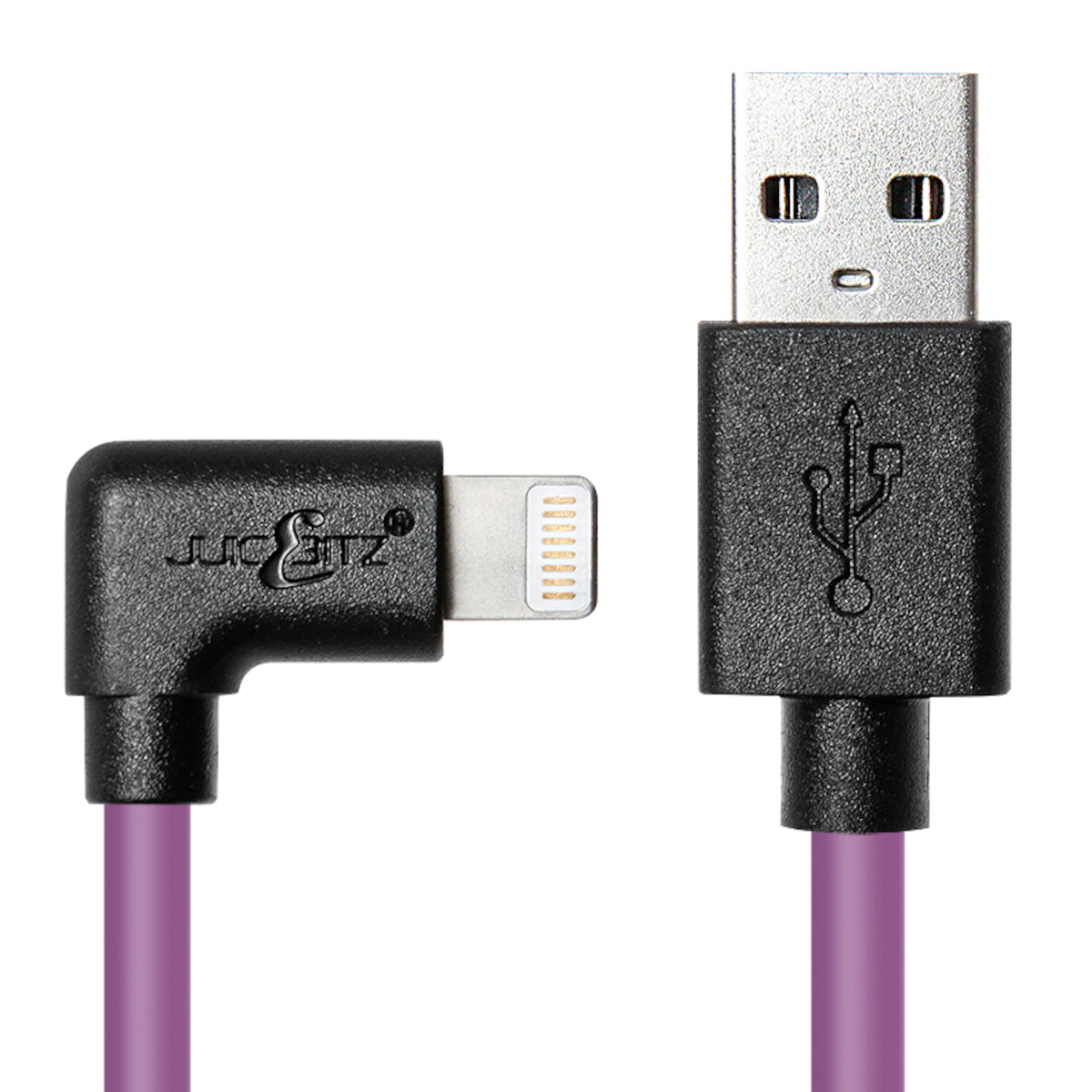 Heavy Duty Angled USB Charger Cable Data Sync Lead for iPhone, iPad, iPod - Purple