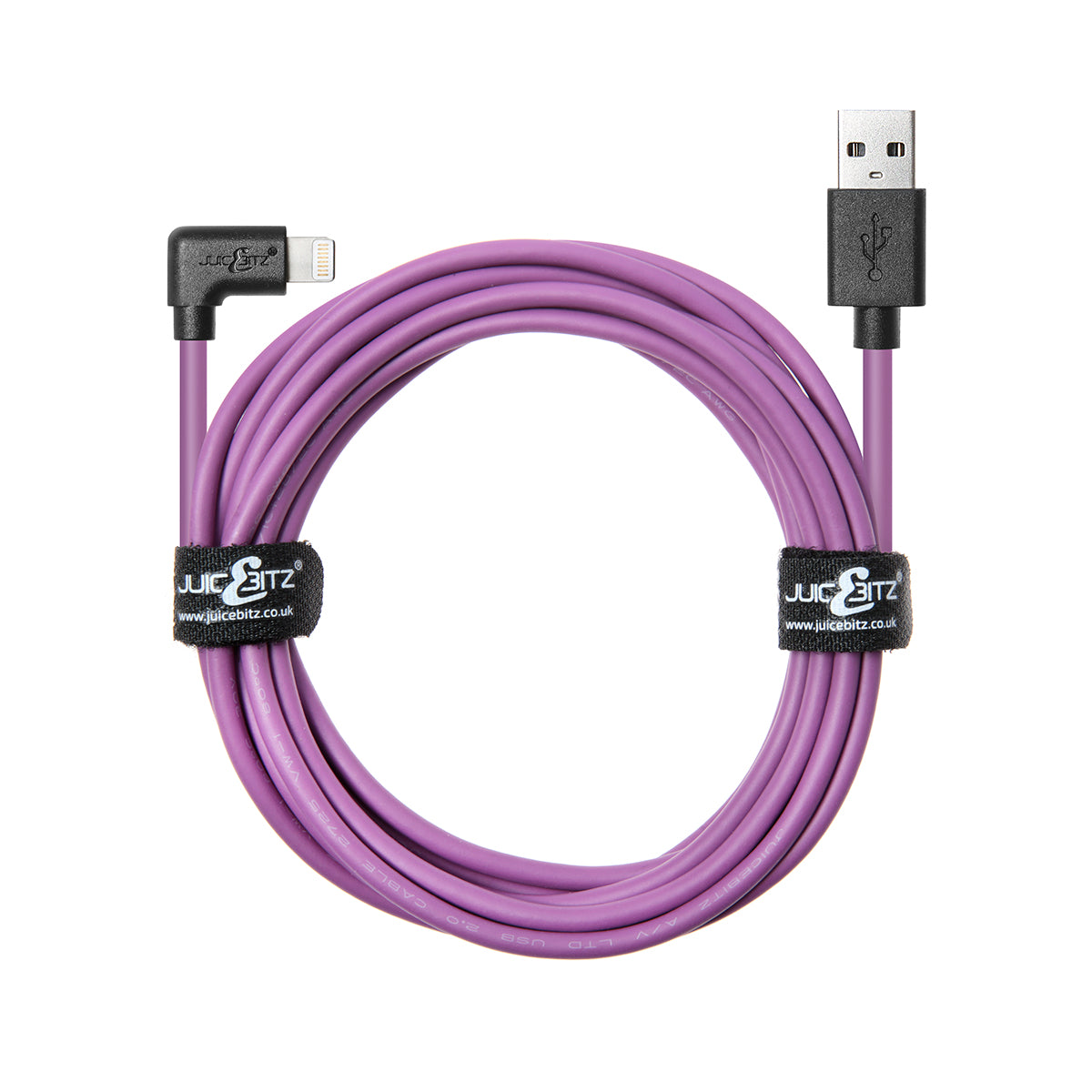Heavy Duty Angled USB Charger Cable Data Sync Lead for iPhone, iPad, iPod - Purple