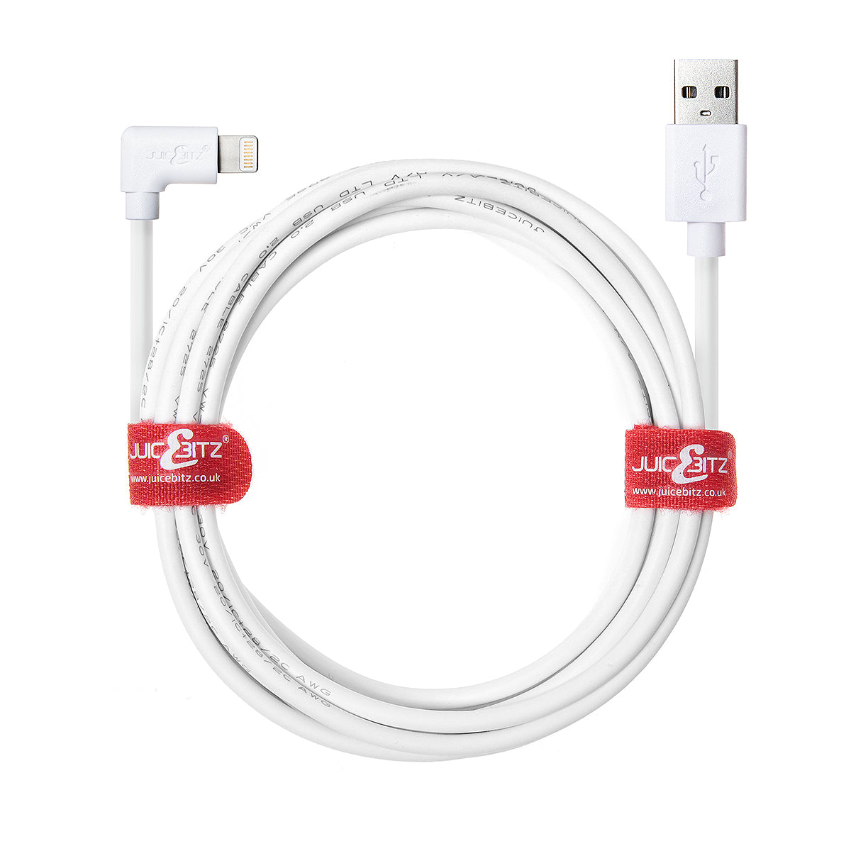 Heavy Duty Angled USB Charger Cable Data Sync Lead for iPhone, iPad, iPod - White