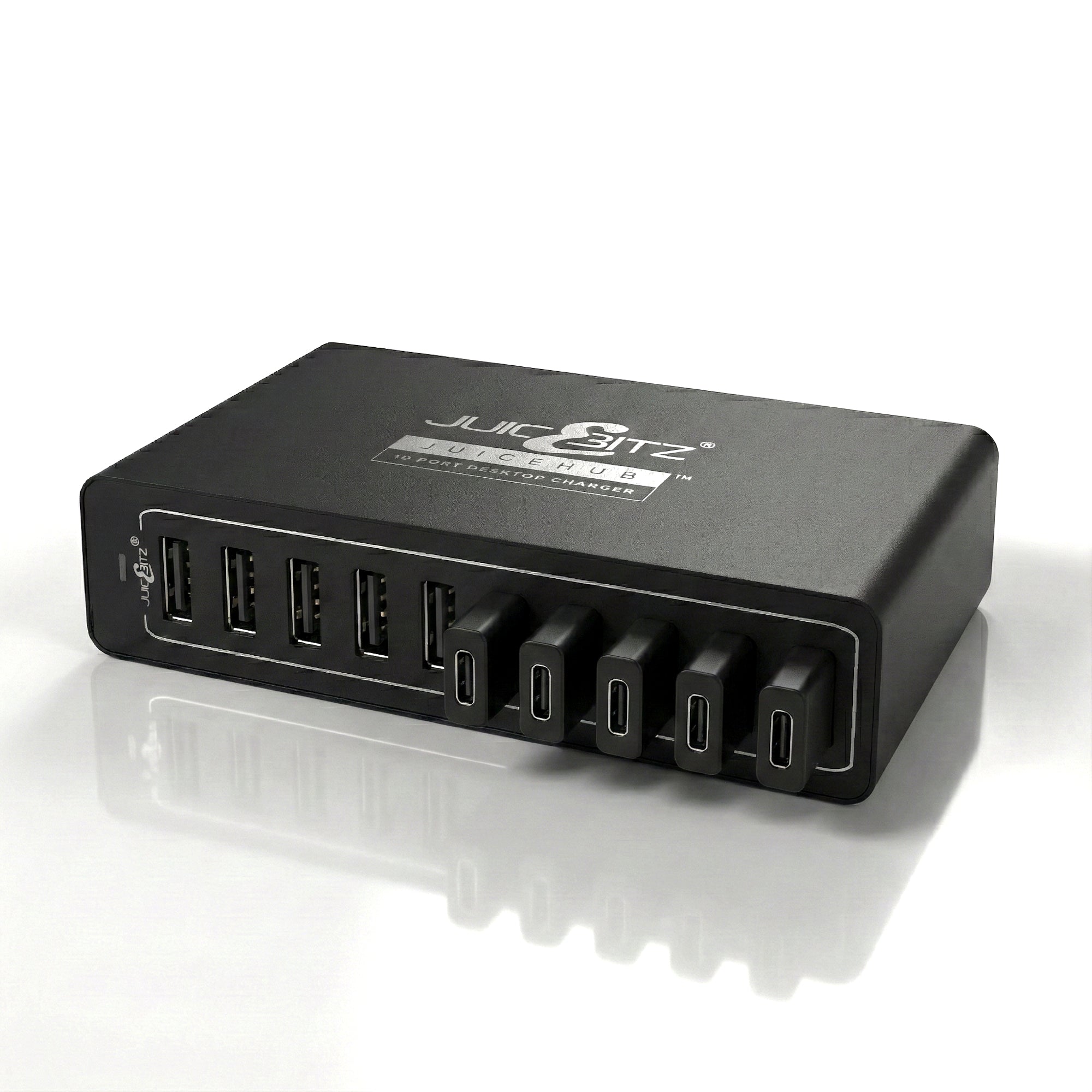 JuicEHub™ 60W 12A 5V Multi 10 Port USB Mini Desktop Charger - Black