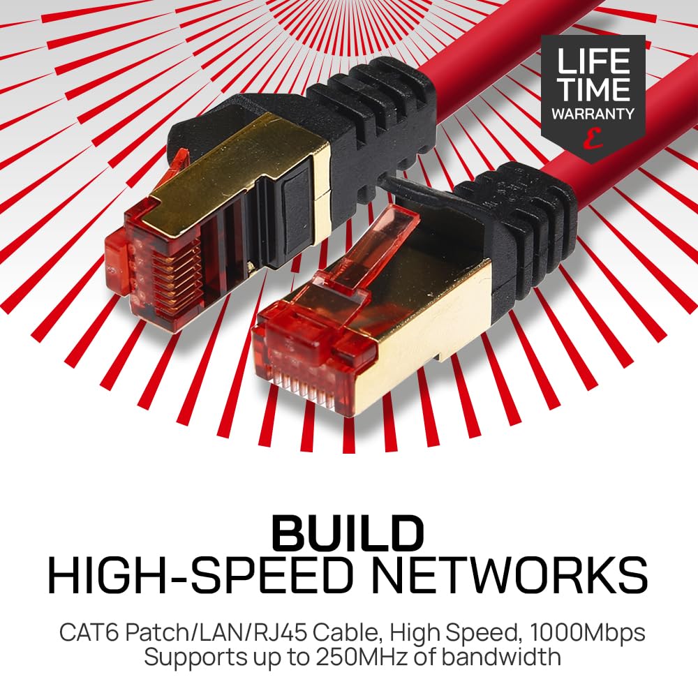 CAT6 Shielded RJ45 Ethernet LAN SFTP Patch Cable LSZH - Red