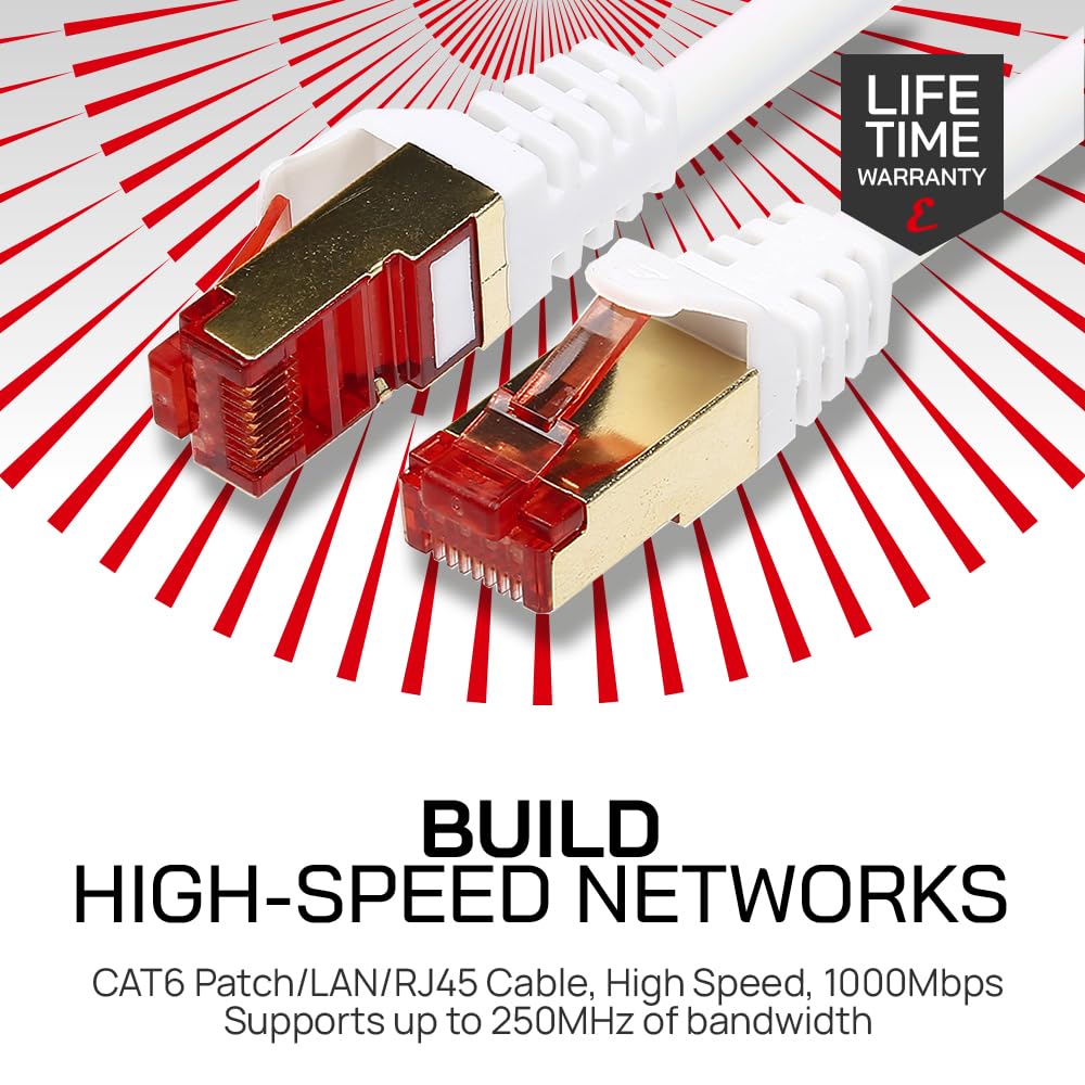 CAT6 Shielded RJ45 Network LAN SFTP Patch Cable LSZH - White
