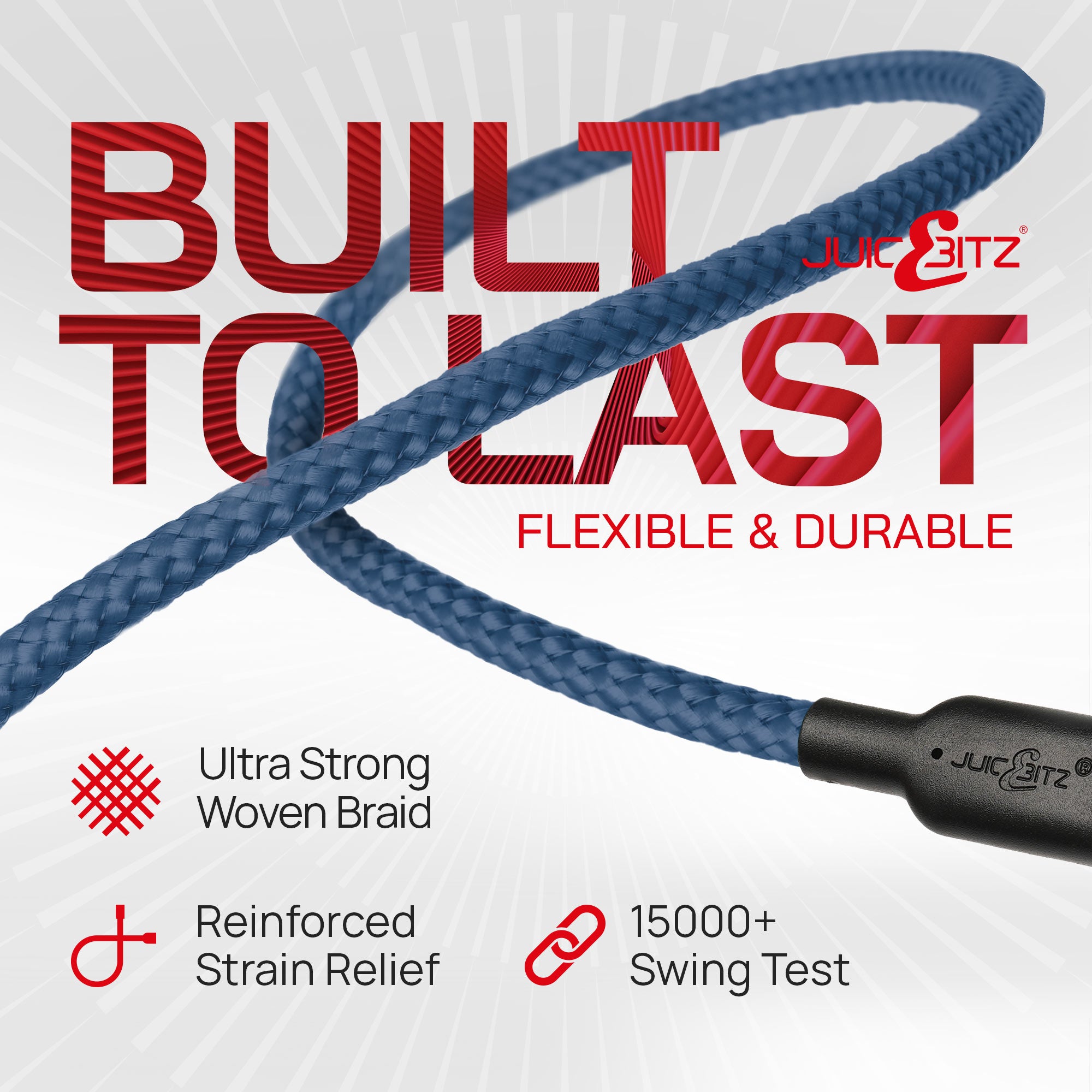 Braided Heavy Duty USB Charger Cable Data Sync Wire Lead for iPhone, iPad, iPod - Navy