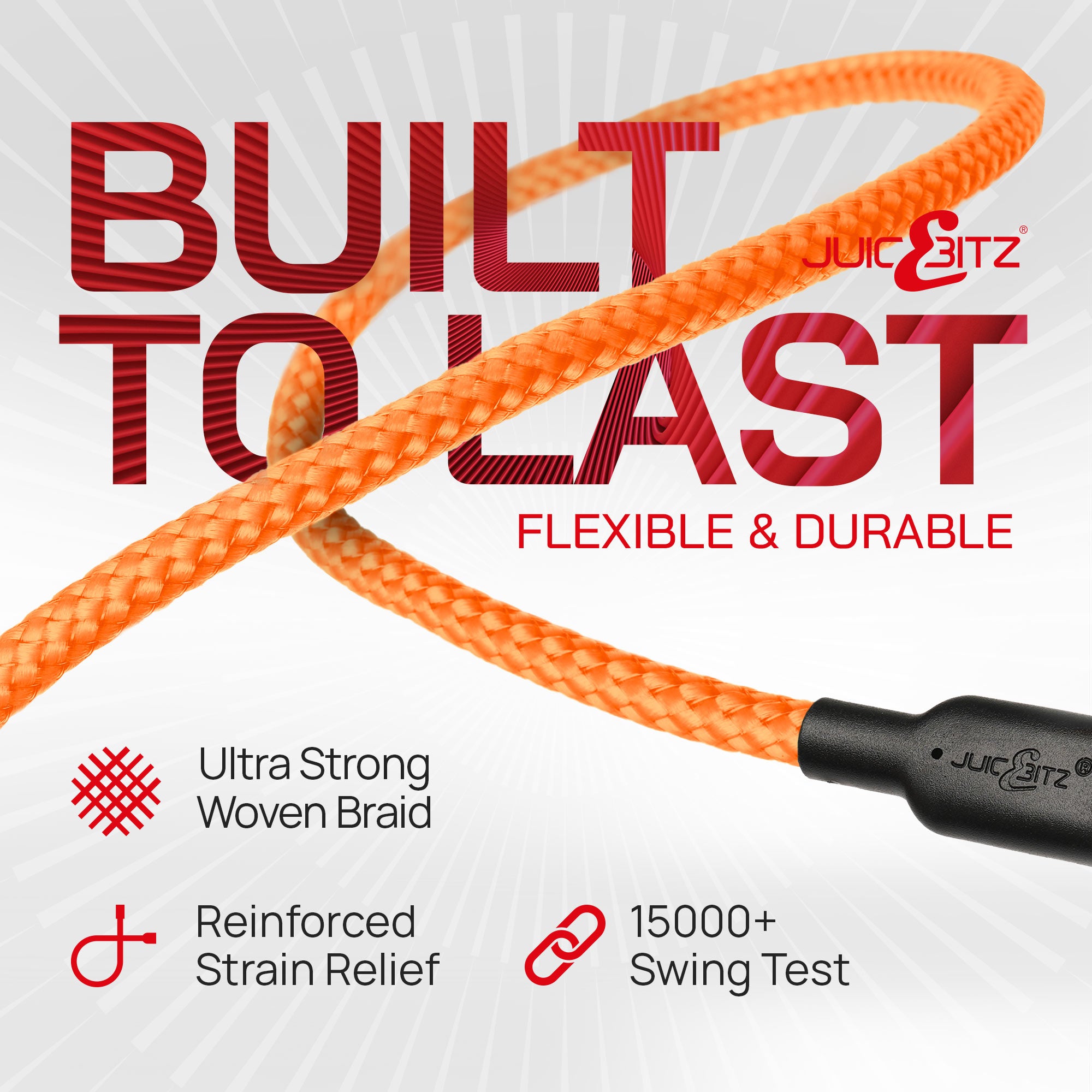 Braided Heavy Duty USB-C Fast Charger Data Sync Cable for iPhone, iPad, iPod - Orange