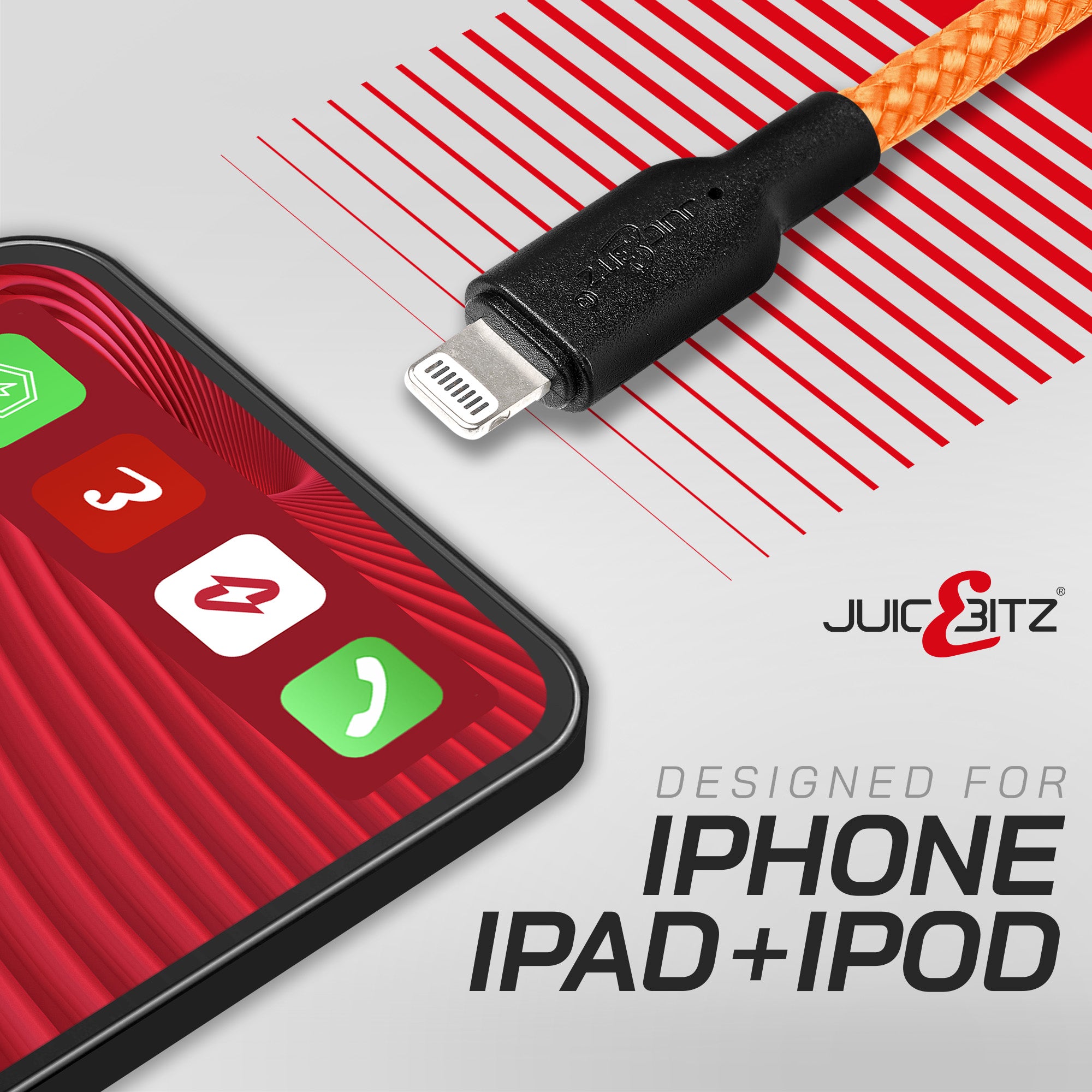 Braided Heavy Duty USB-C Fast Charger Data Sync Cable for iPhone, iPad, iPod - Orange