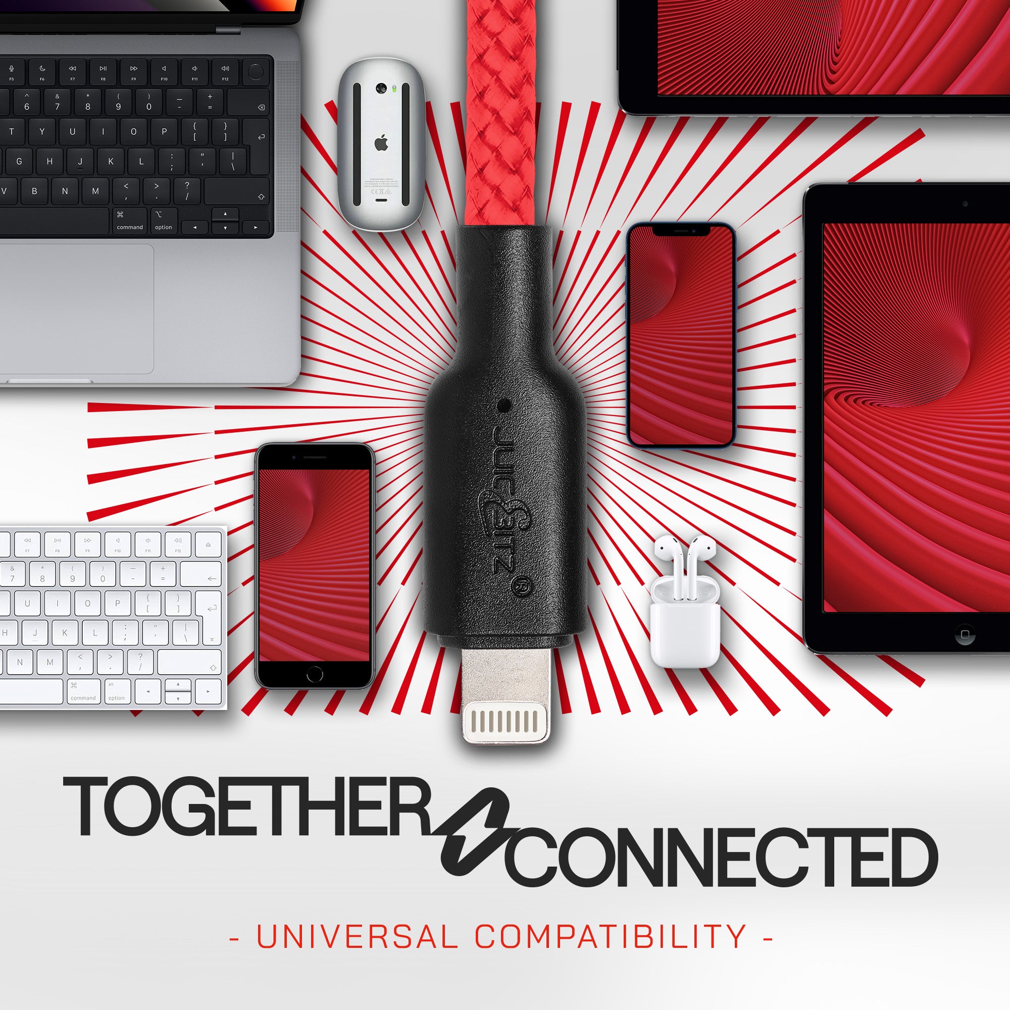 Braided Heavy Duty USB-C Fast Charger Data Sync Cable for iPhone, iPad, iPod - Red