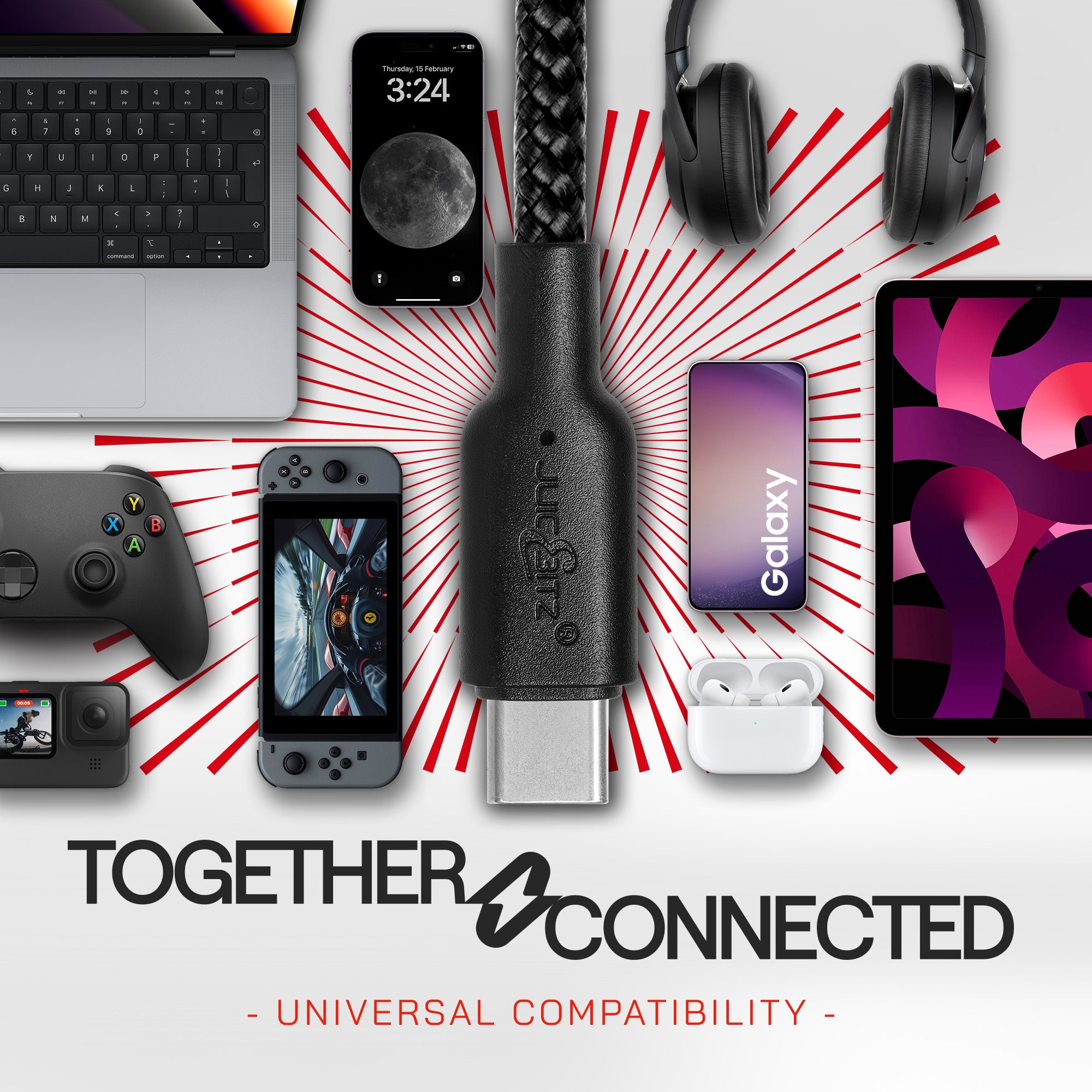 Braided USB-C to Angled USB-C (USB2.0) 100W PD Fast Charger Data Cable - Black