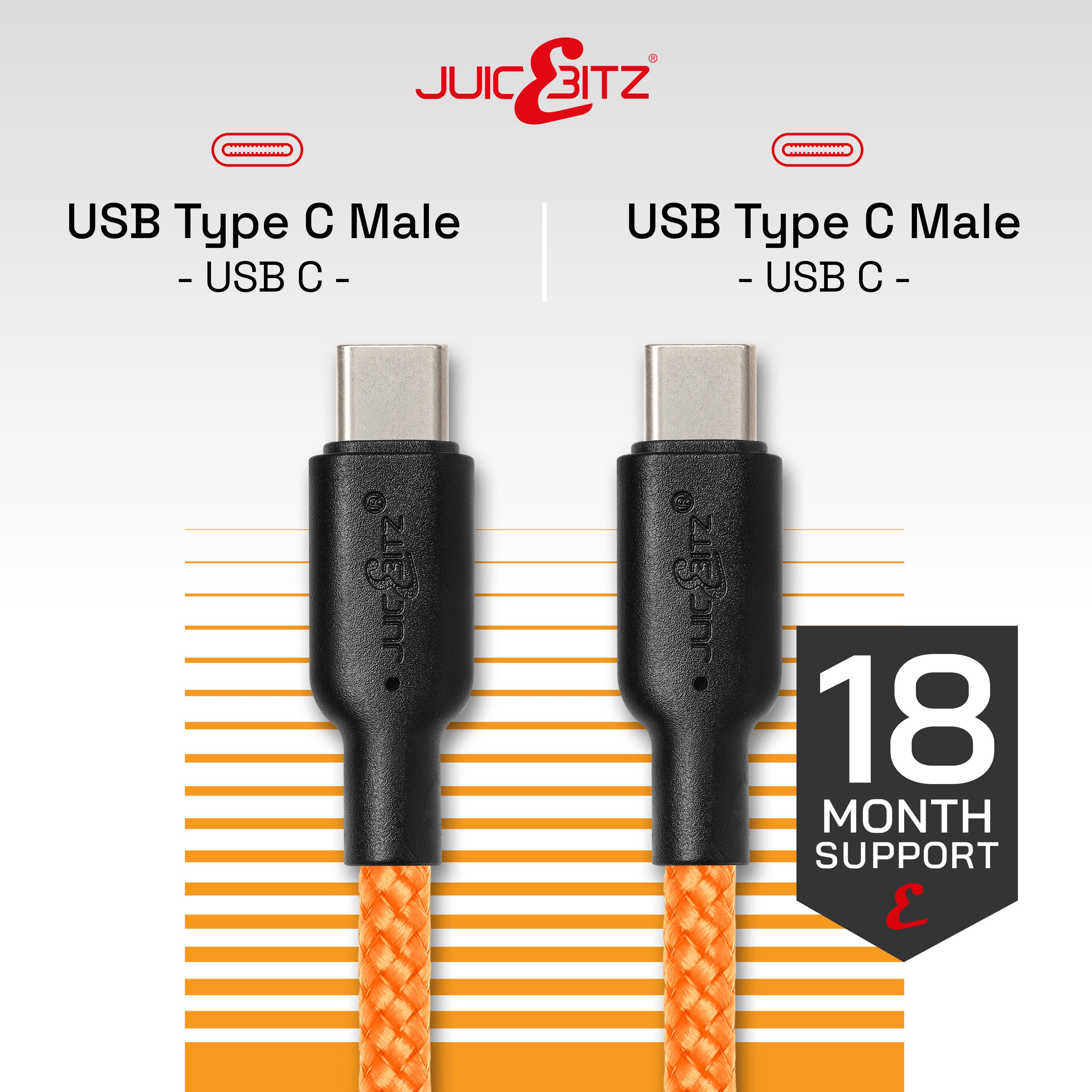 Braided USB-C to USB-C (USB2.0) 100W PD Fast Charger Data Cable - Orange