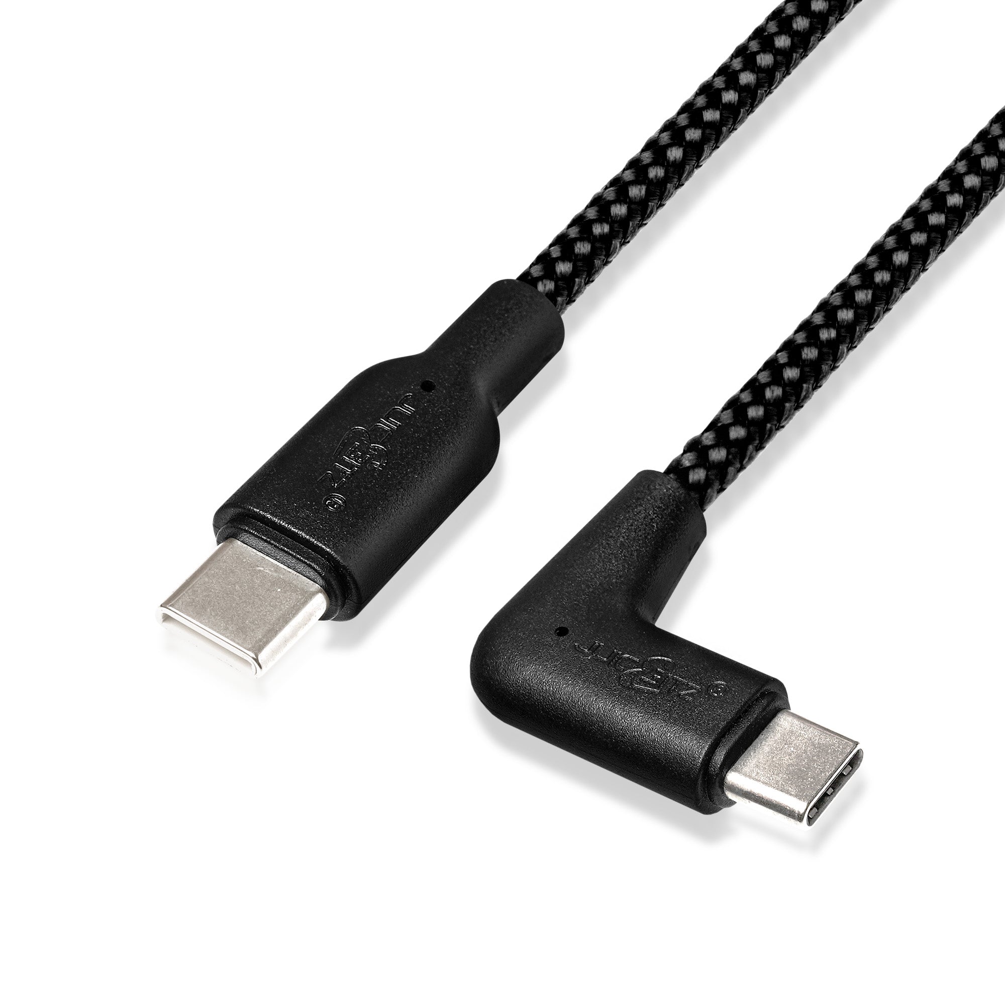 Braided USB-C to Angled USB-C (USB2.0) 100W PD Fast Charger Data Cable - Black