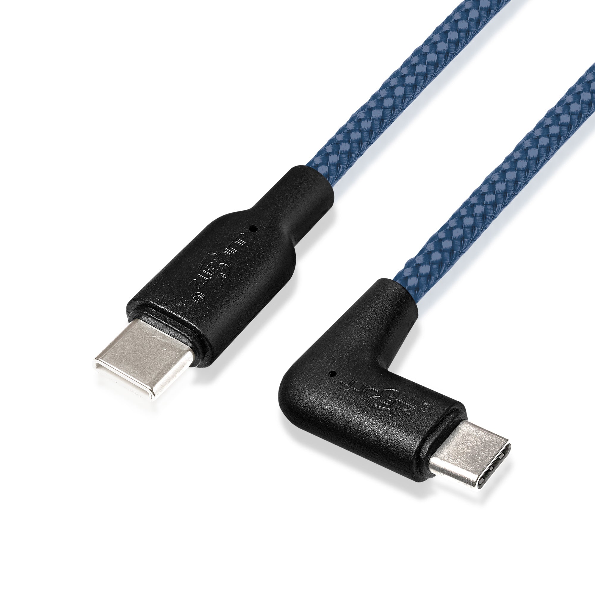 Braided USB-C to Angled USB-C (USB2.0) 100W PD Fast Charger Data Cable - Navy