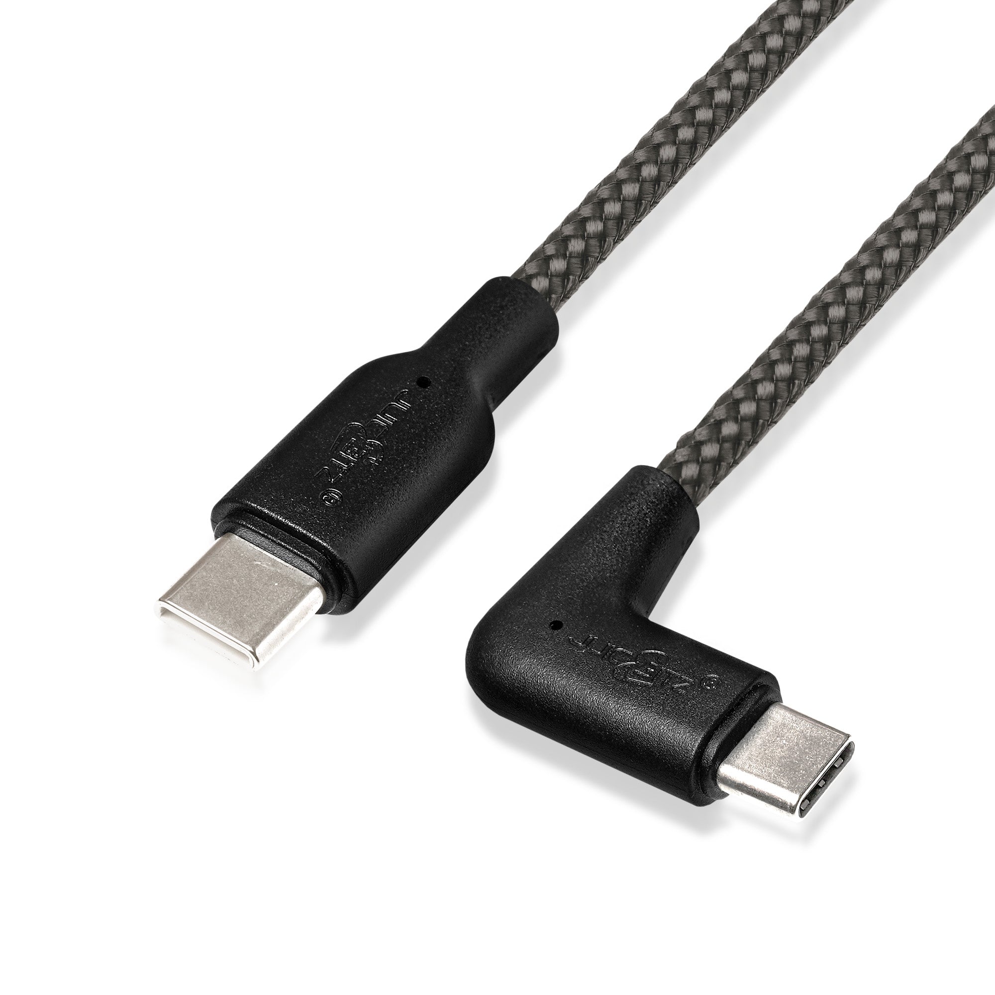 Braided USB-C to Angled USB-C (USB2.0) 100W PD Fast Charger Data Cable - Grey