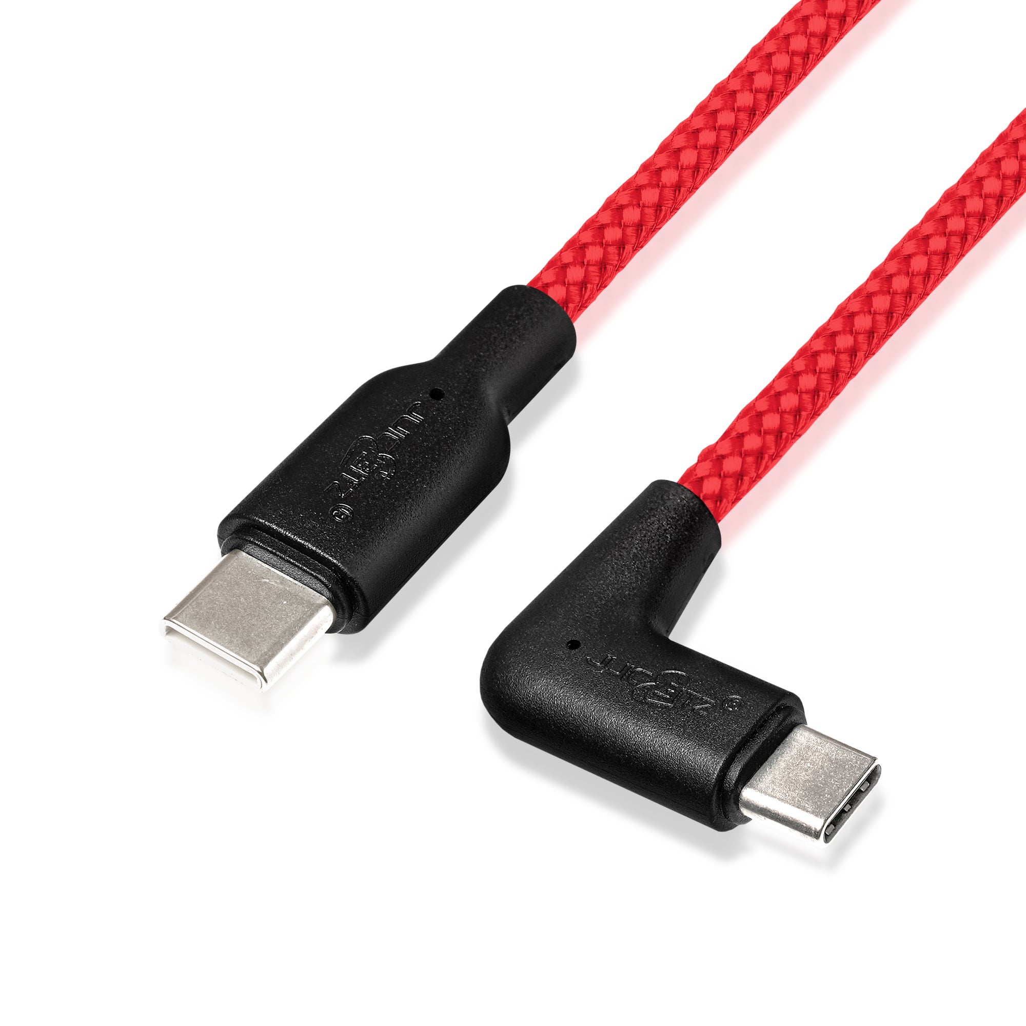 Braided USB-C to Angled USB-C (USB2.0) 100W PD Fast Charger Data Cable - Red