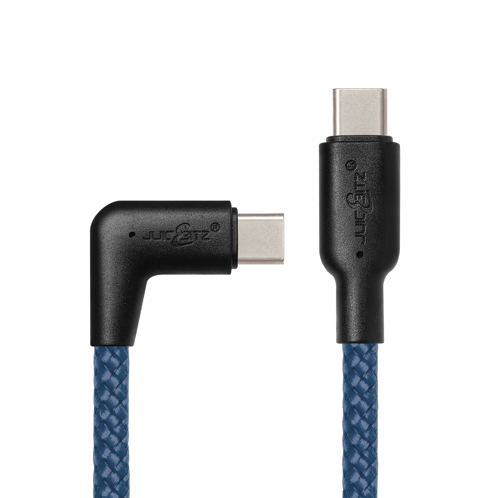 Braided USB-C to Angled USB-C (USB2.0) 100W PD Fast Charger Data Cable - Navy