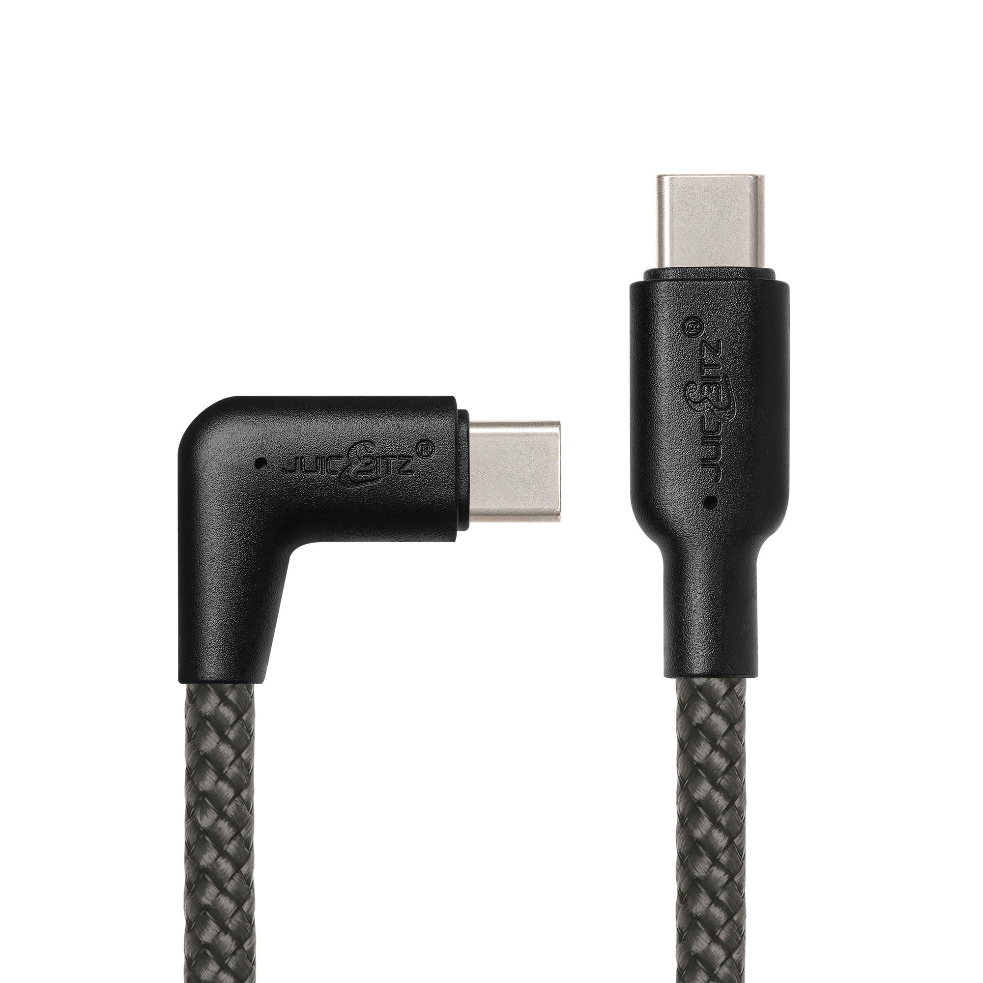 Braided USB-C to Angled USB-C (USB2.0) 100W PD Fast Charger Data Cable - Grey