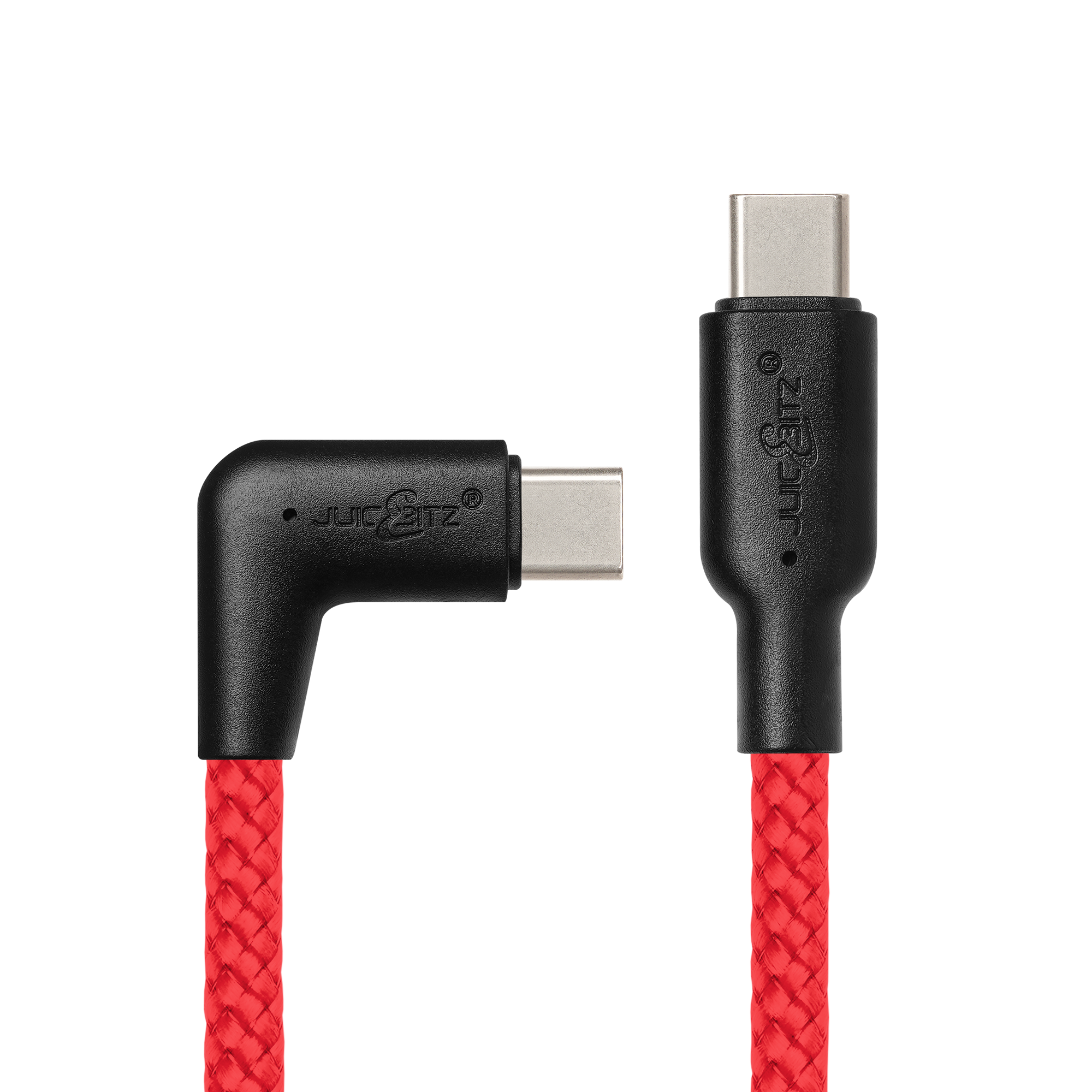 Braided USB-C to Angled USB-C (USB2.0) 100W PD Fast Charger Data Cable - Red