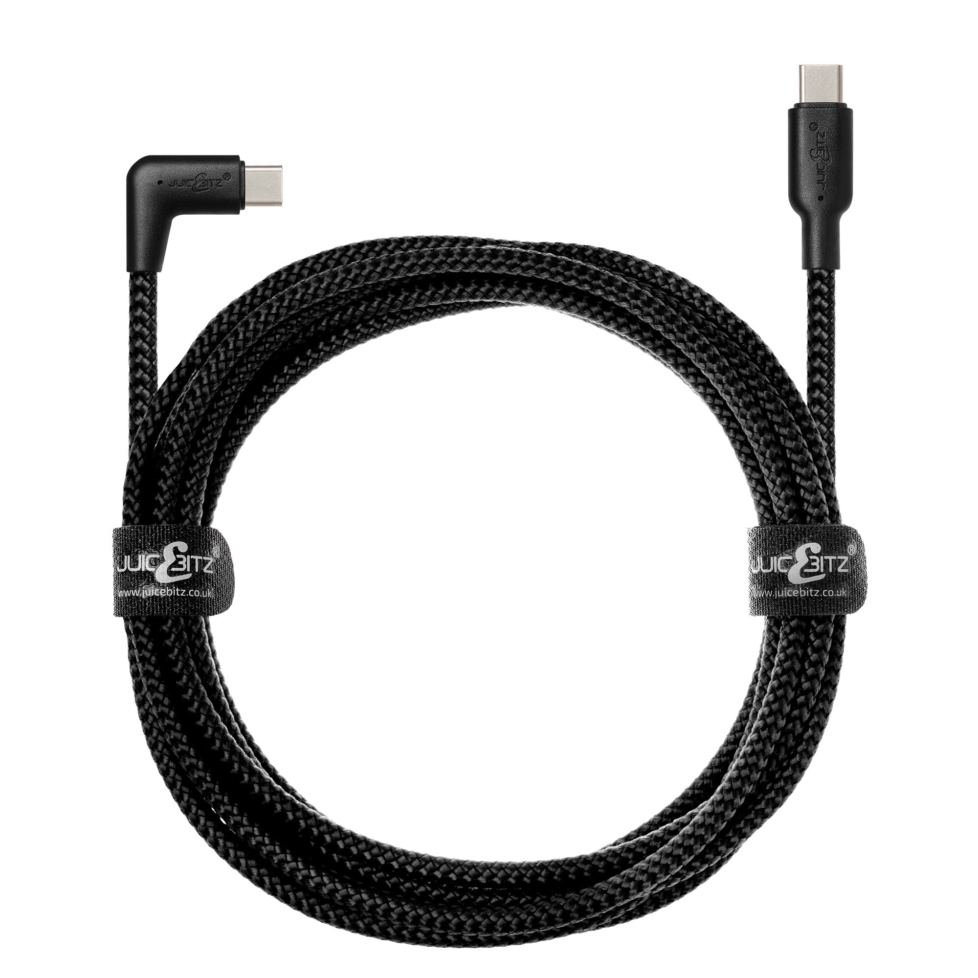 Braided USB-C to Angled USB-C (USB2.0) 100W PD Fast Charger Data Cable - Black