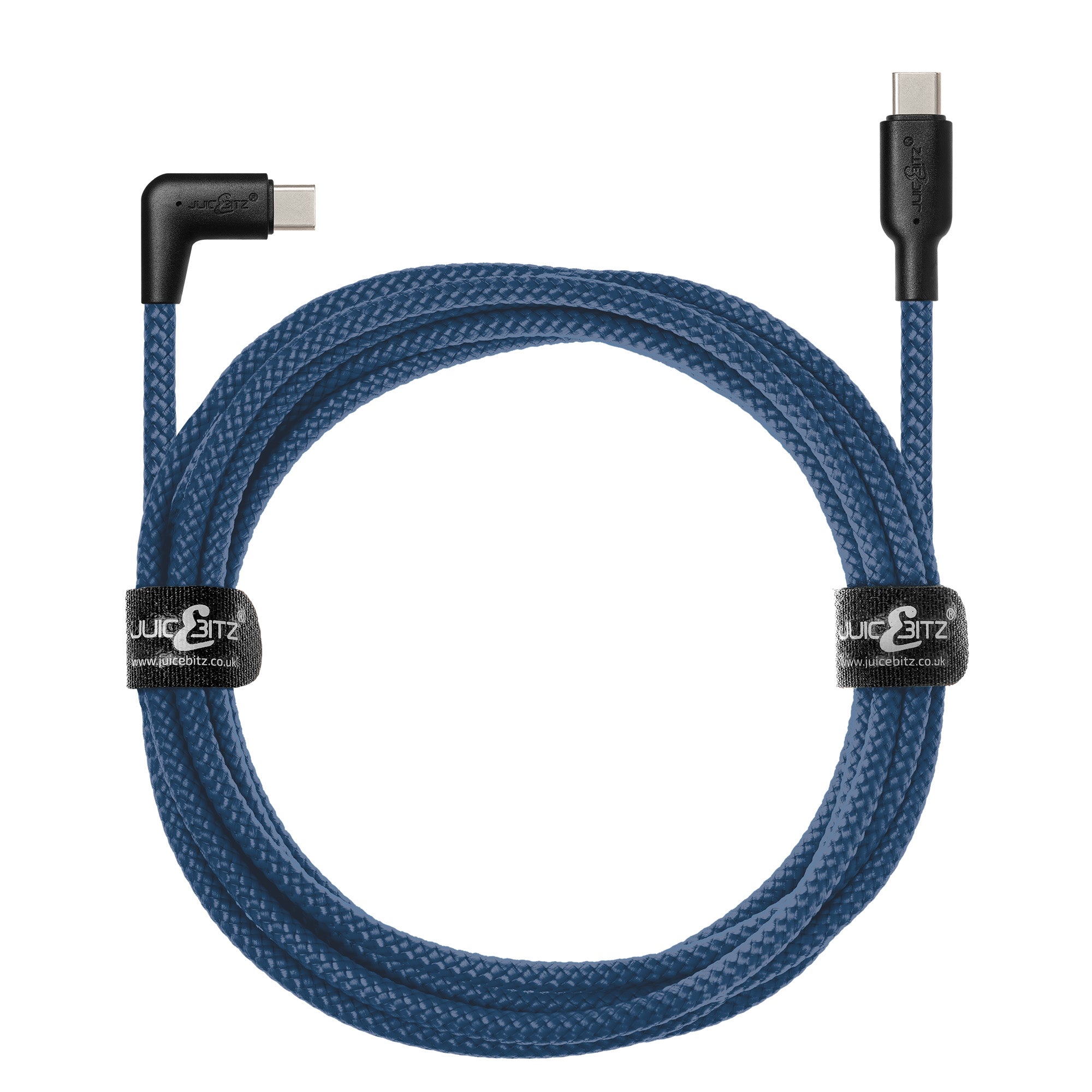 Braided USB-C to Angled USB-C (USB2.0) 100W PD Fast Charger Data Cable - Navy