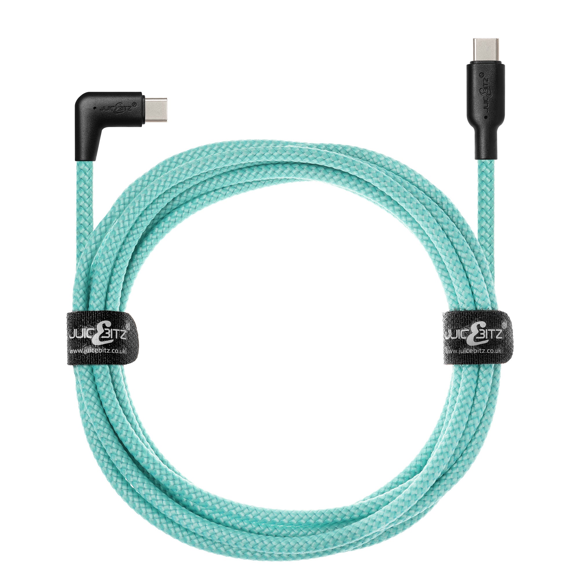 Braided USB-C to Angled USB-C (USB2.0) 100W PD Fast Charger Data Cable - Turquoise