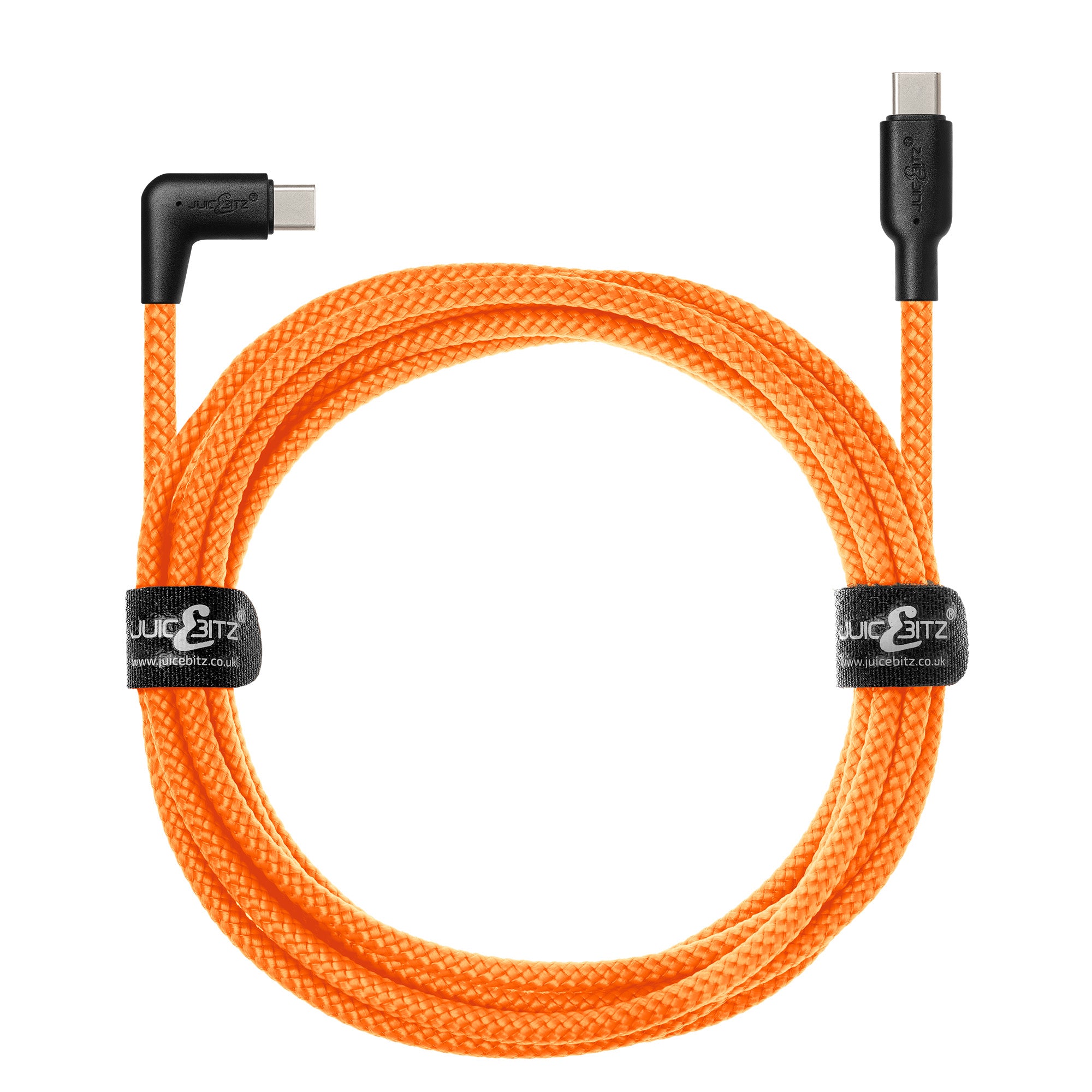 Braided USB-C to Angled USB-C (USB2.0) 100W PD Fast Charger Data Cable - Orange