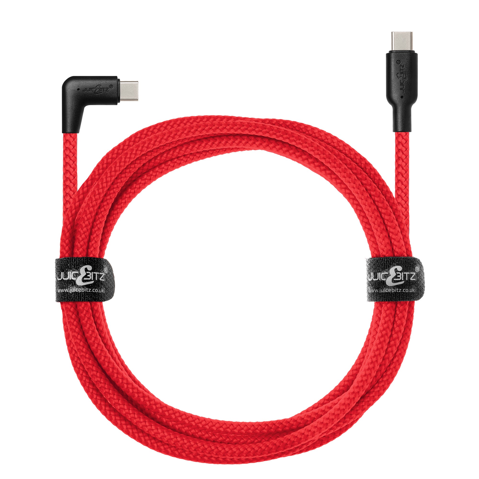 Braided USB-C to Angled USB-C (USB2.0) 100W PD Fast Charger Data Cable - Red