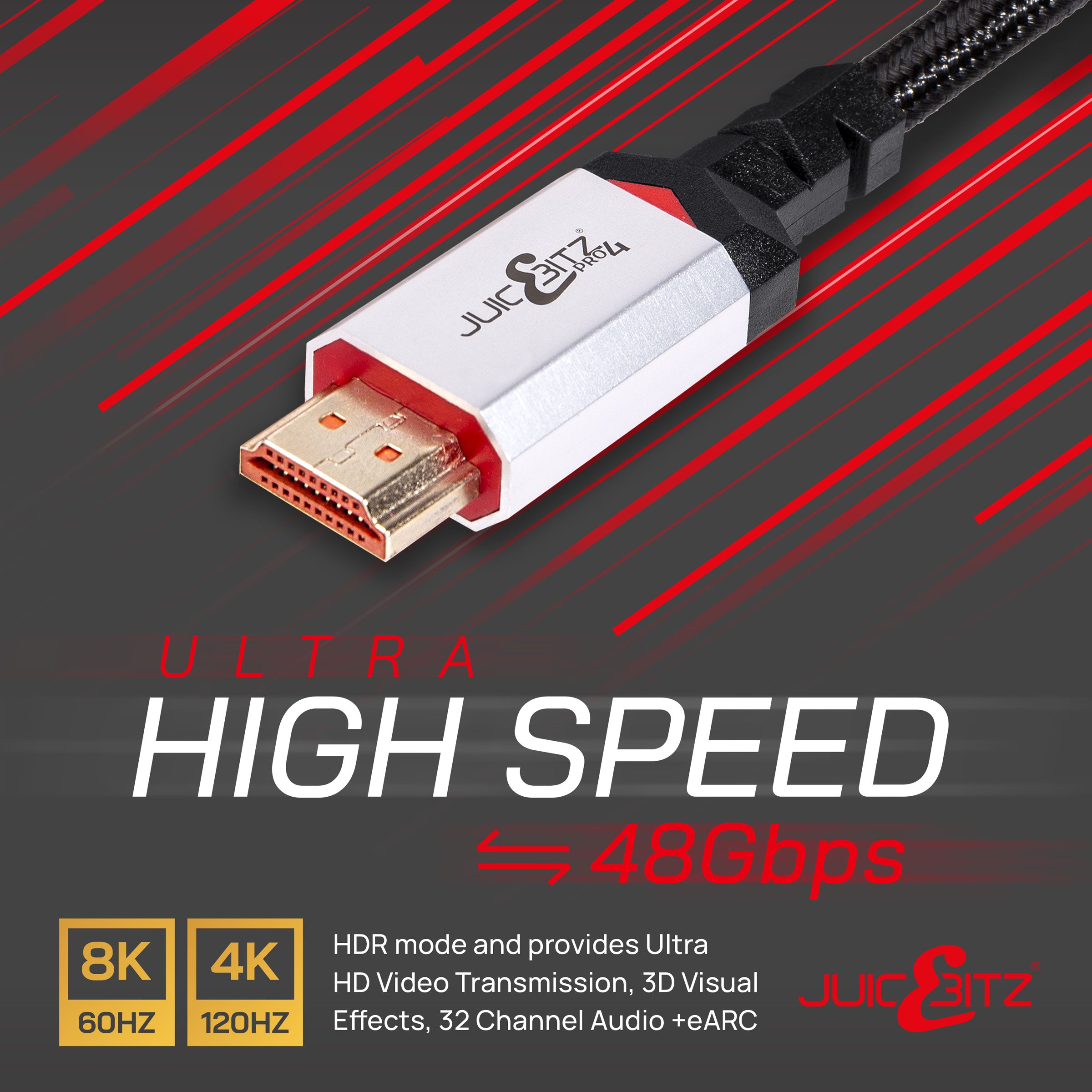 PRO Series 8k HDMI v2.1 Braided Cable UHD Ultra High Speed Lead 48Gbps 4320p 2160p 1080p HDR