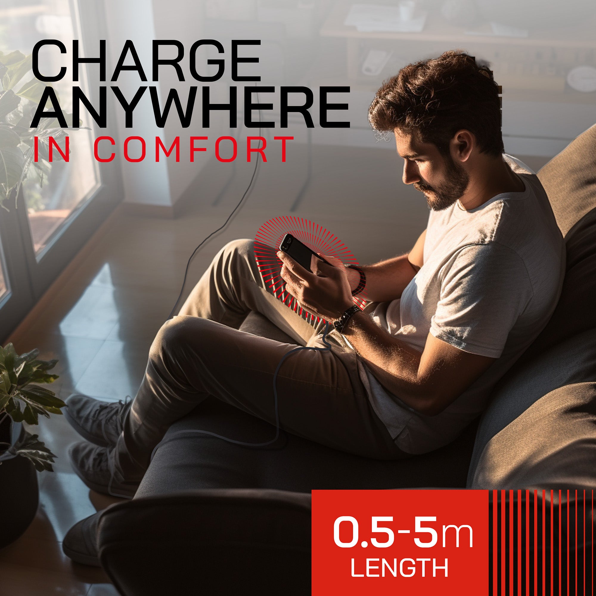 USB 2.0 Male to USB-C 3A Fast Charger Data Cable - Red