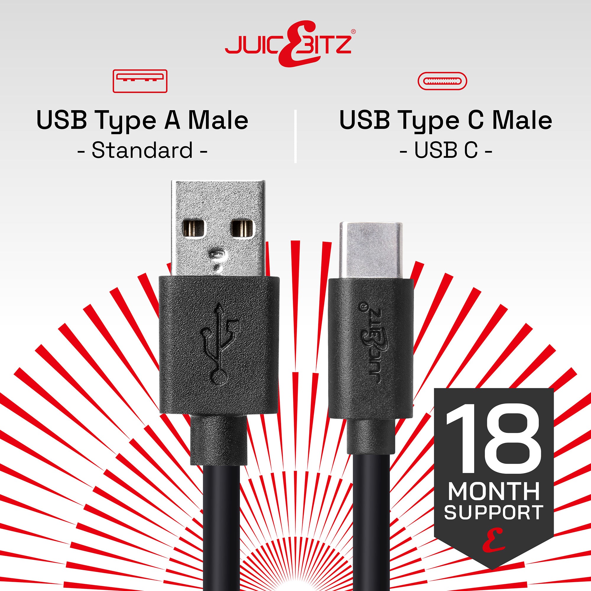 USB 2.0 Male to USB-C 3A Fast Charger Data Cable - Black