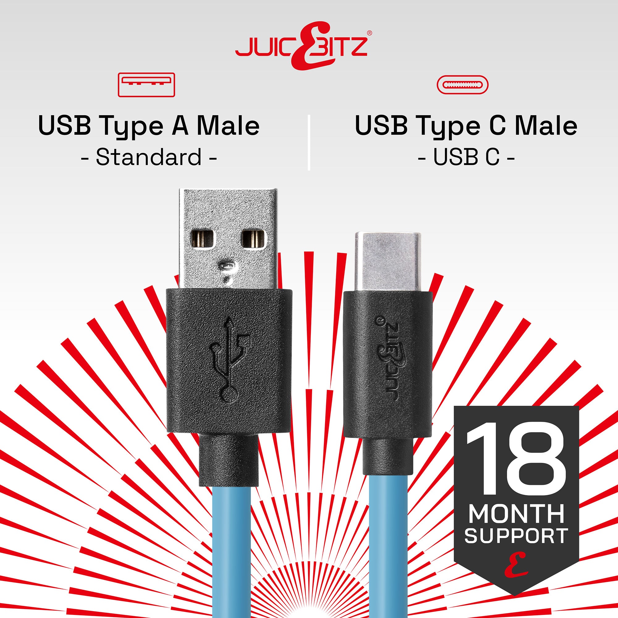 USB 2.0 Male to USB-C 3A Fast Charger Data Cable - Blue