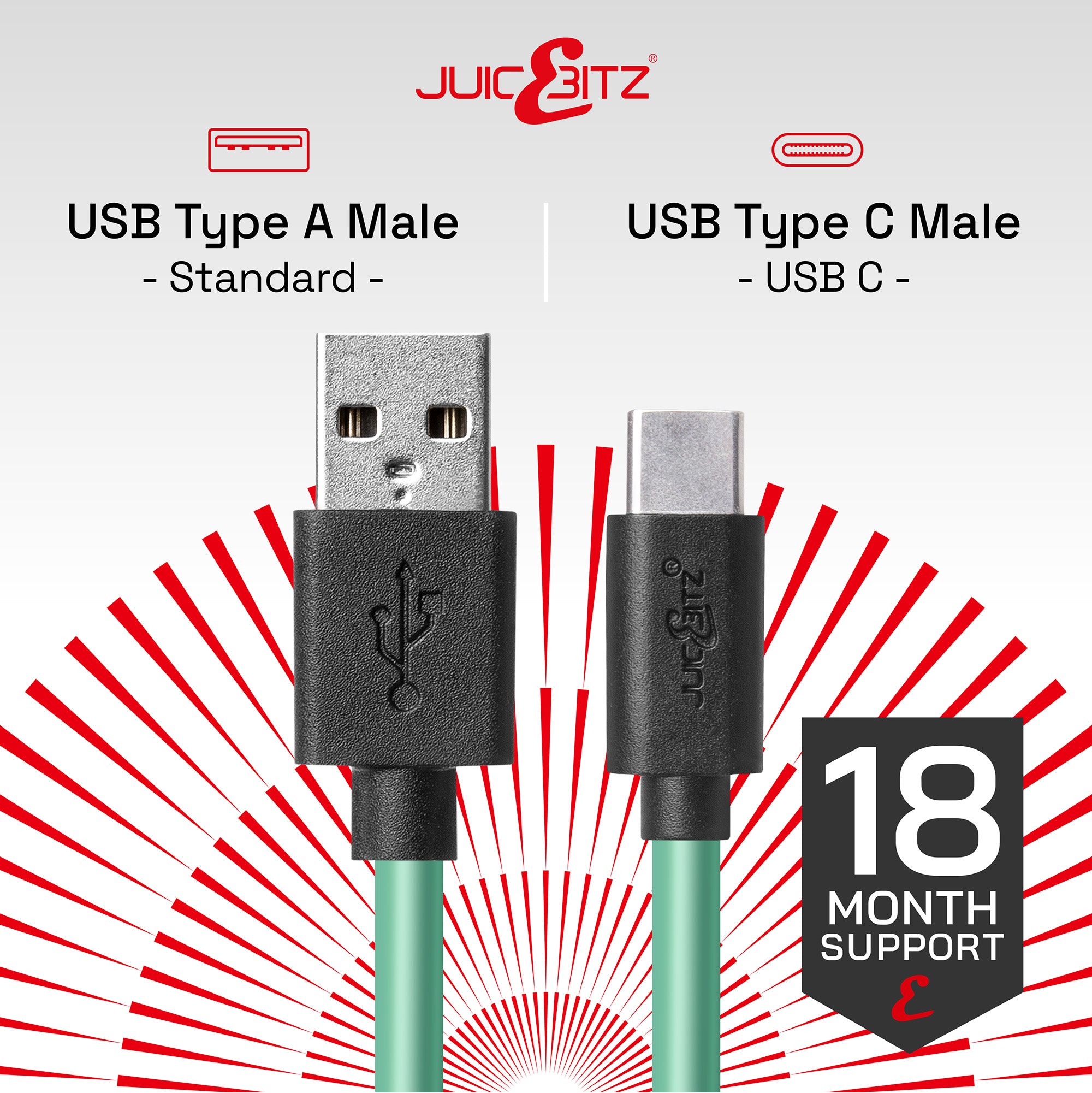 USB 2.0 Male to USB-C 3A Fast Charger Data Cable - Green