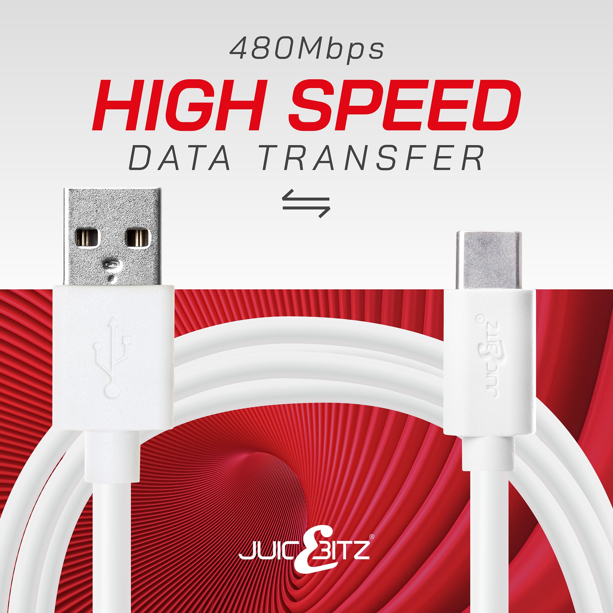 USB 2.0 Male to USB-C 3A Fast Charger Data Cable - White