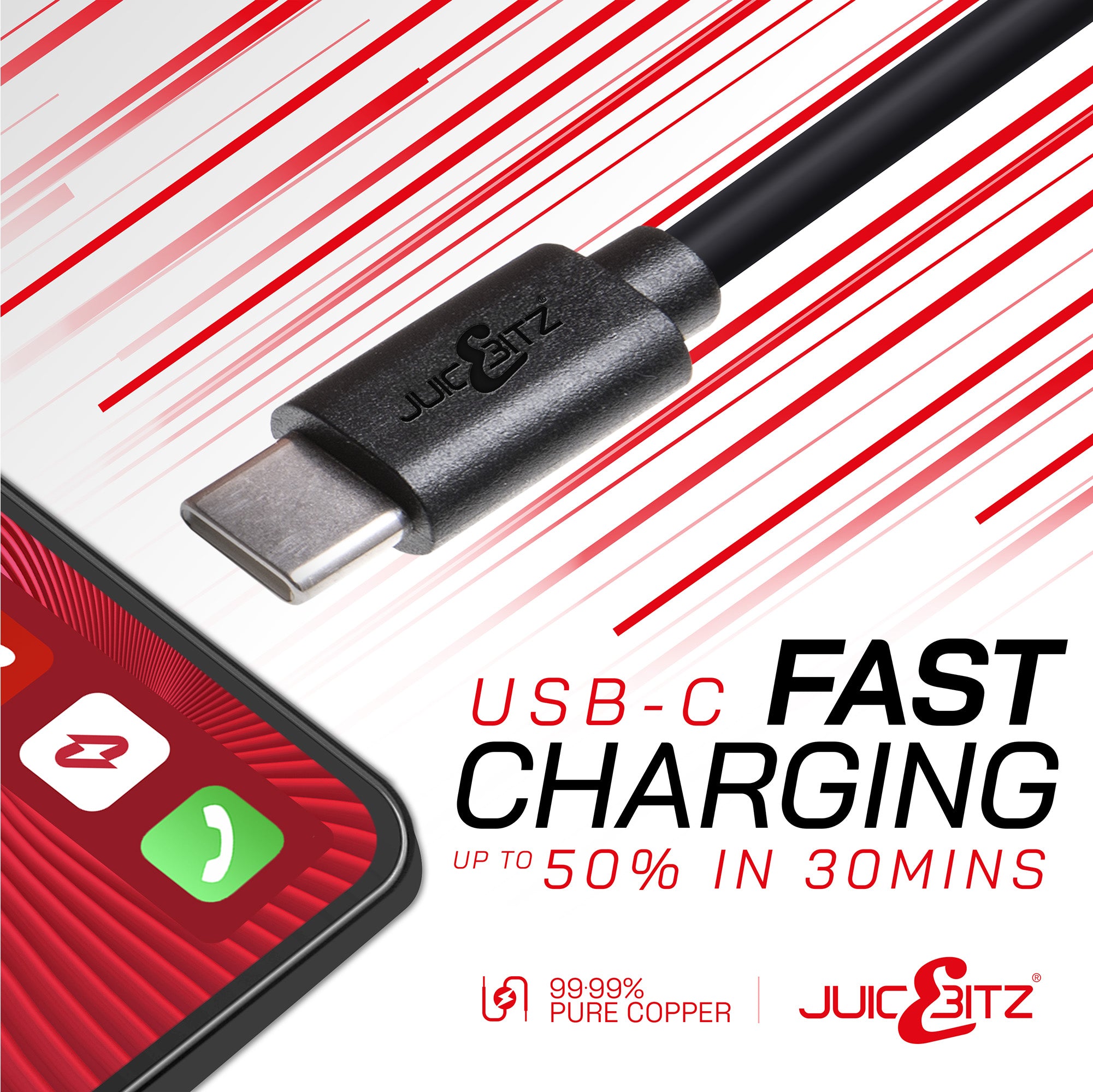 USB-C to USB-C 3A Charger Cable USB 2.0 Data Transfer Lead - Black