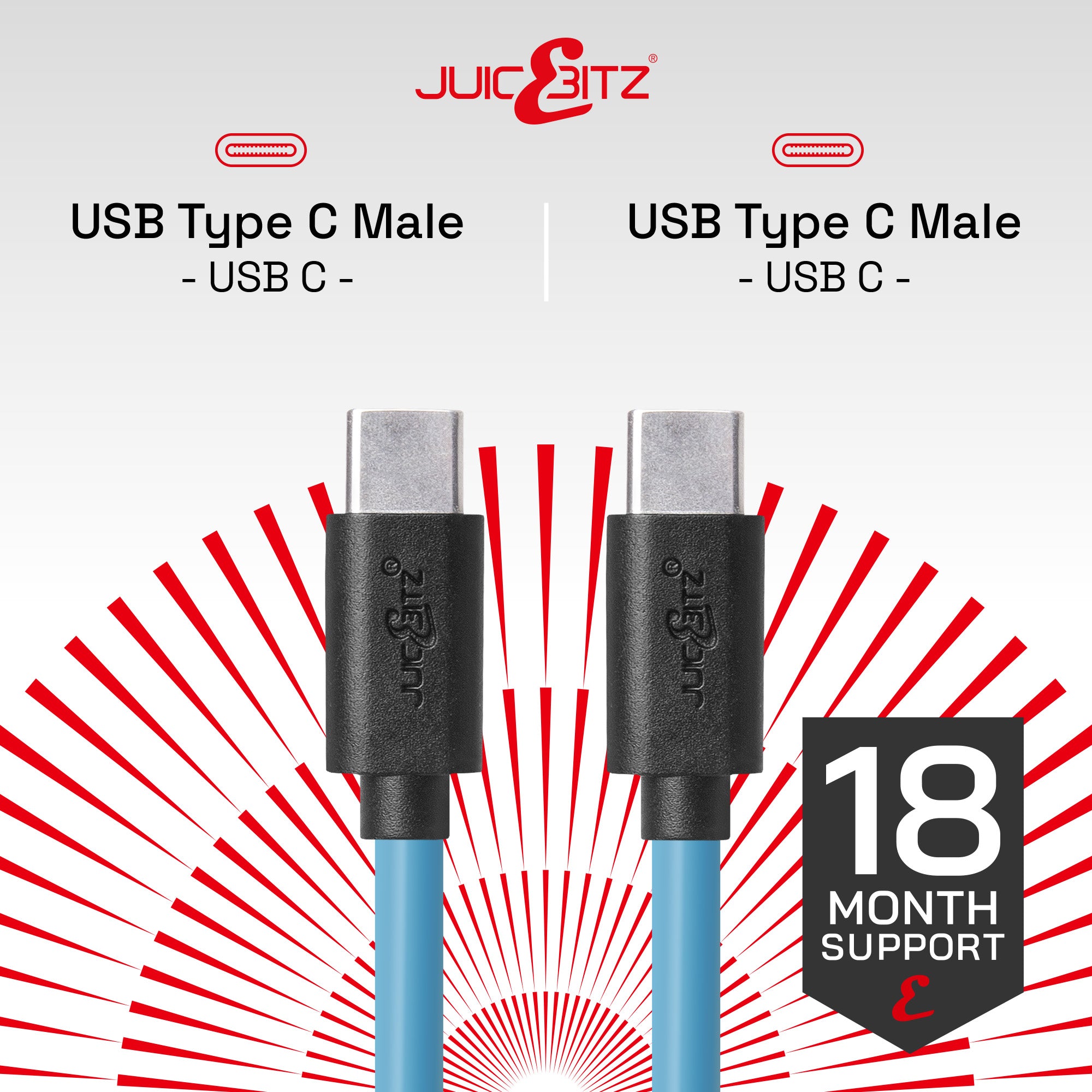 USB-C to USB-C 3A Charger Cable USB 2.0 Data Transfer Lead - Blue