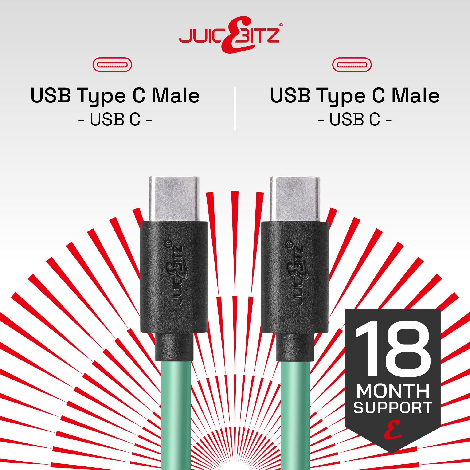 USB-C to USB-C 3A Charger Cable USB 2.0 Data Transfer Lead - Green