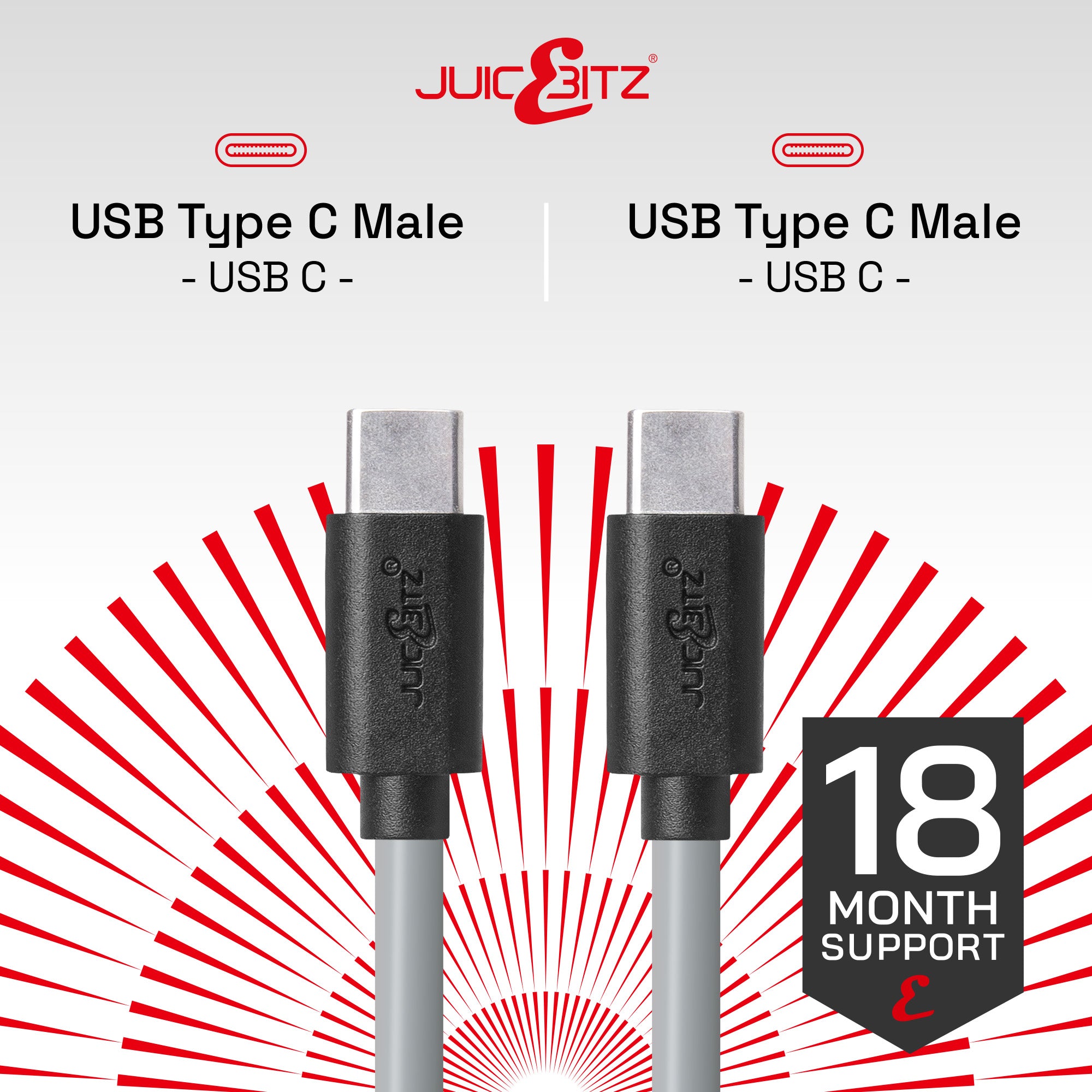 USB-C to USB-C 3A Charger Cable USB 2.0 Data Transfer Lead - Grey