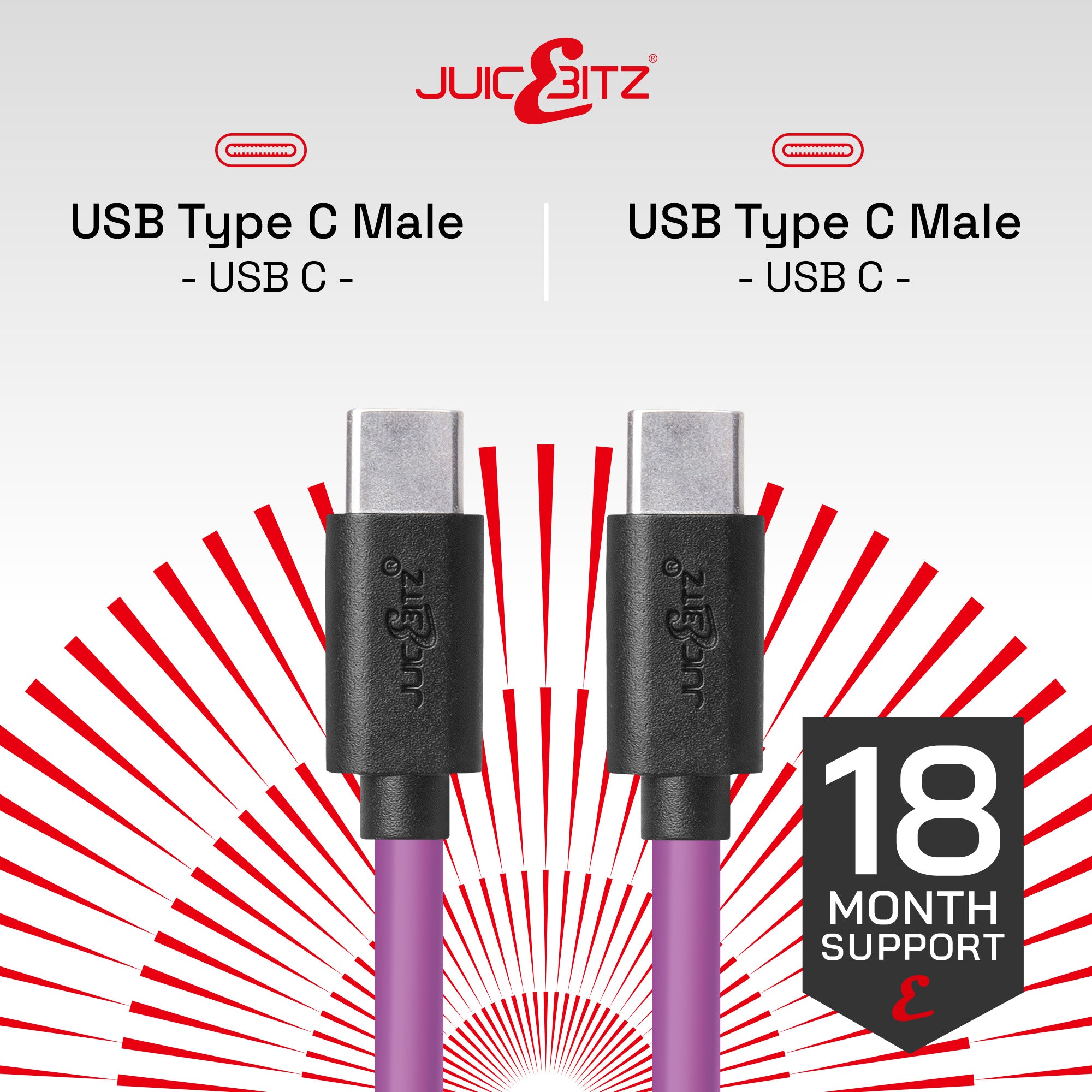 USB-C to USB-C 3A Charger Cable USB 2.0 Data Transfer Lead - Purple