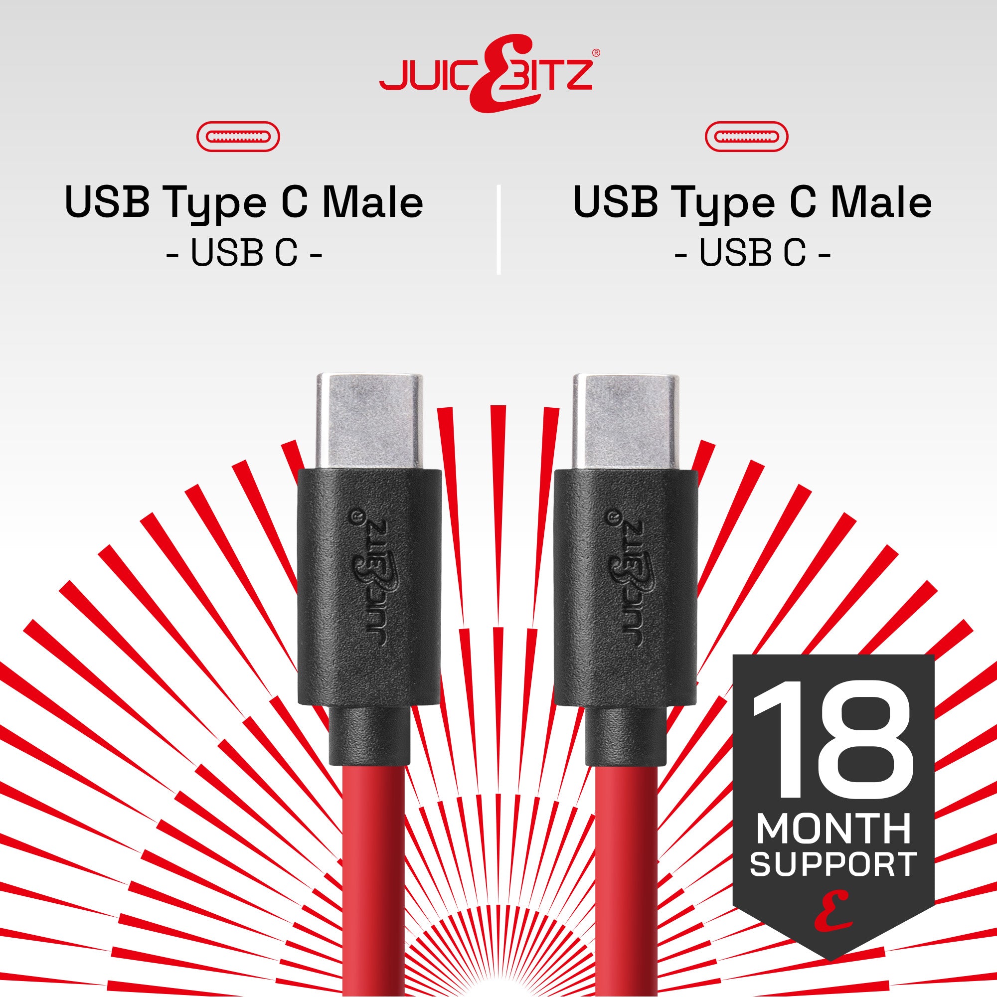 USB-C to USB-C 3A Charger Cable USB 2.0 Data Transfer Lead - Red