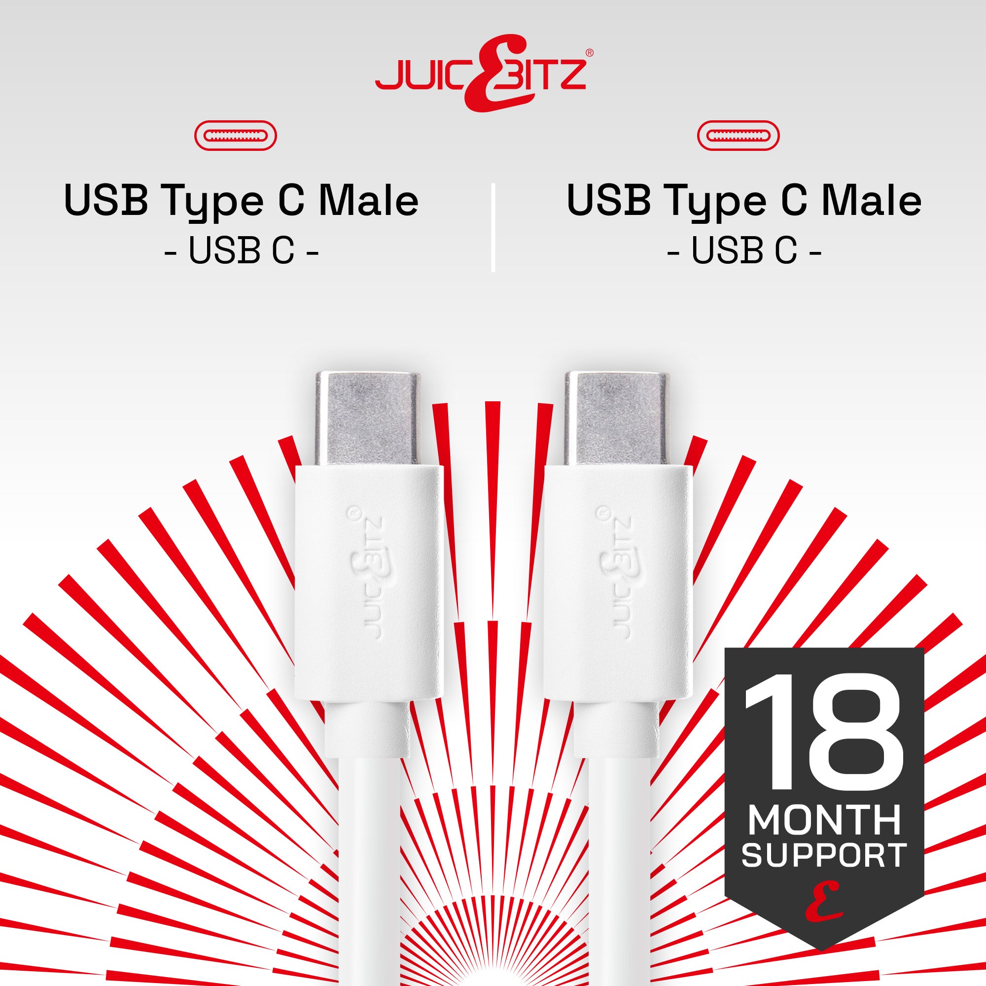 USB-C to USB-C 3A Charger Cable USB 2.0 Data Transfer Lead - White