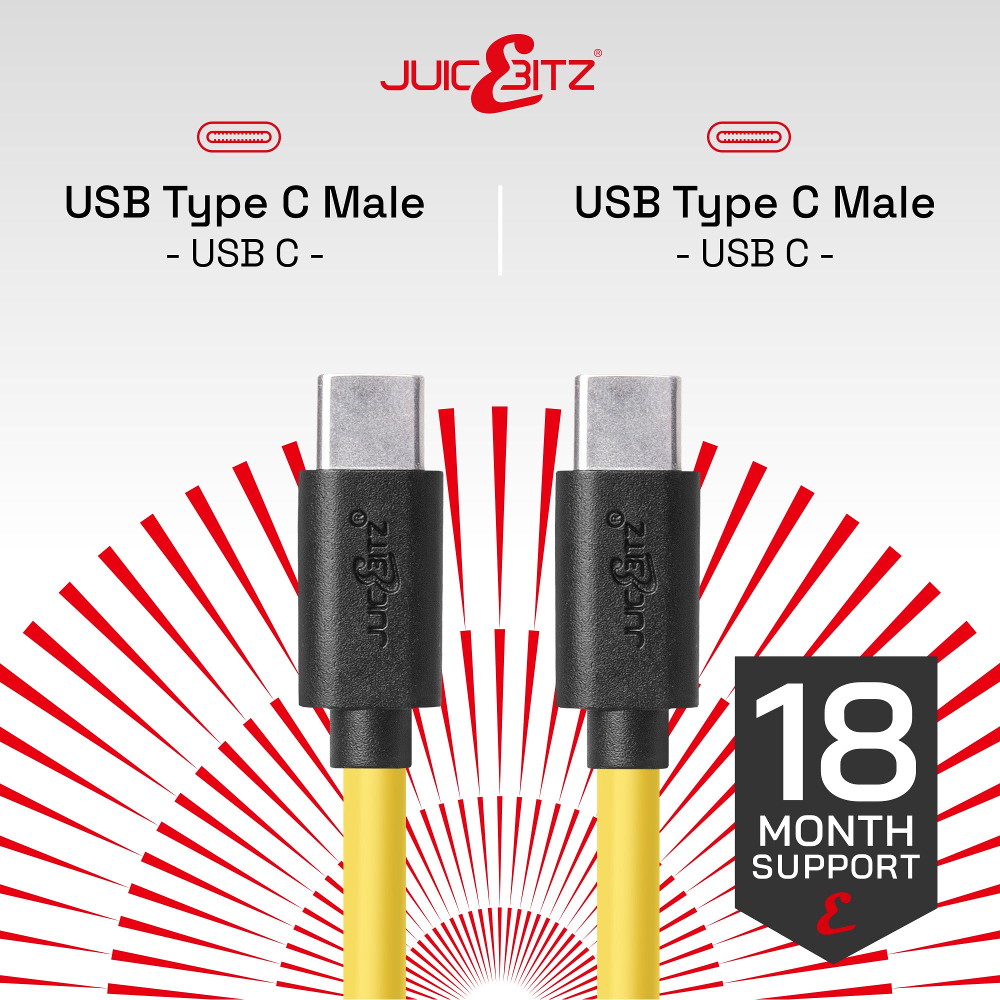 USB-C to USB-C 3A Charger Cable USB 2.0 Data Transfer Lead - Yellow