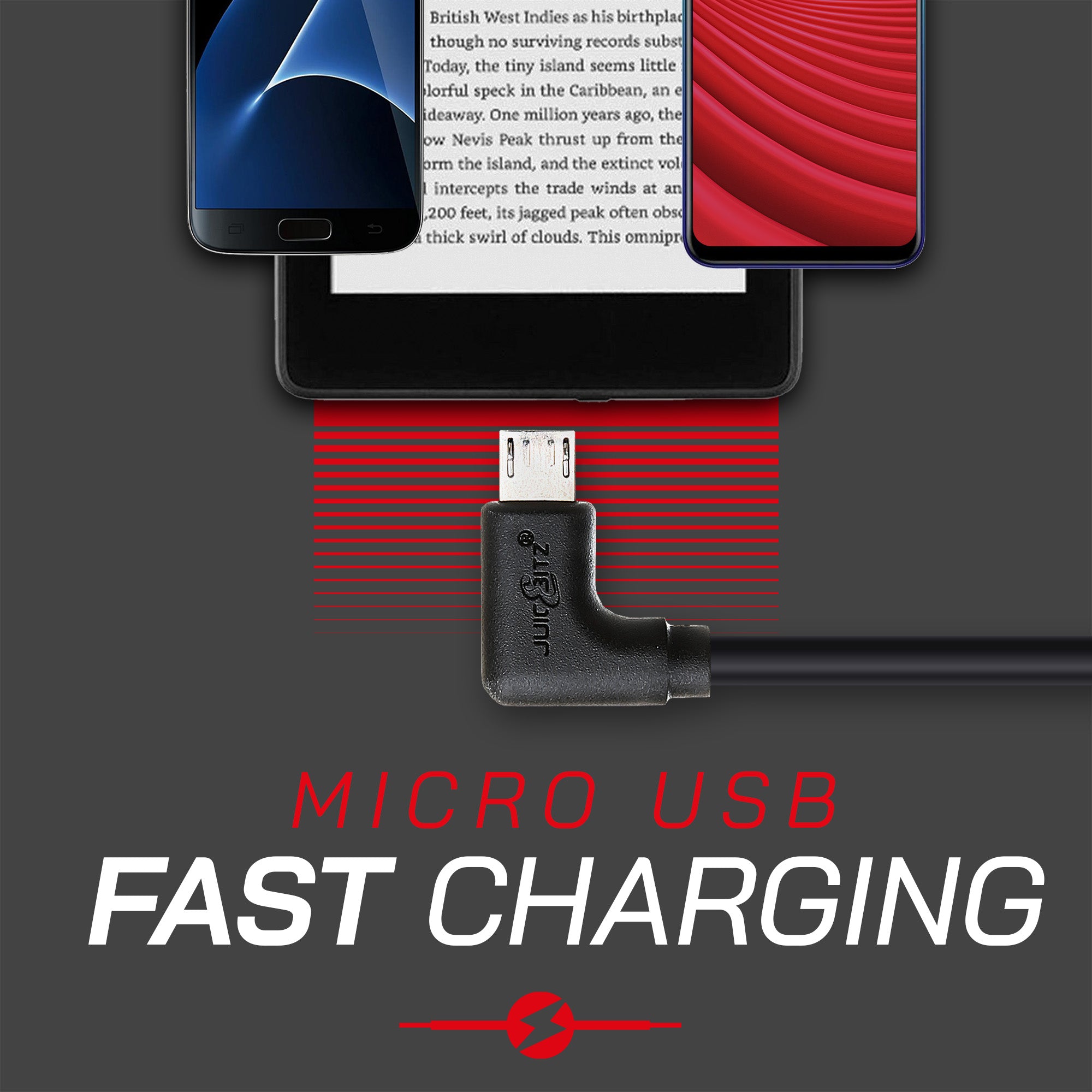 USB-C to Micro-USB 2.0 Angled Fast Charger Data Cable - Black