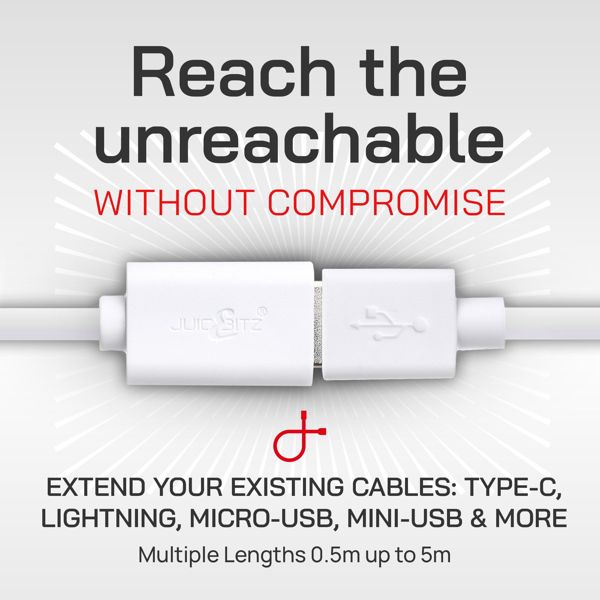 USB 2.0 Male to Female High Speed Extension Charging & Data Cable - White